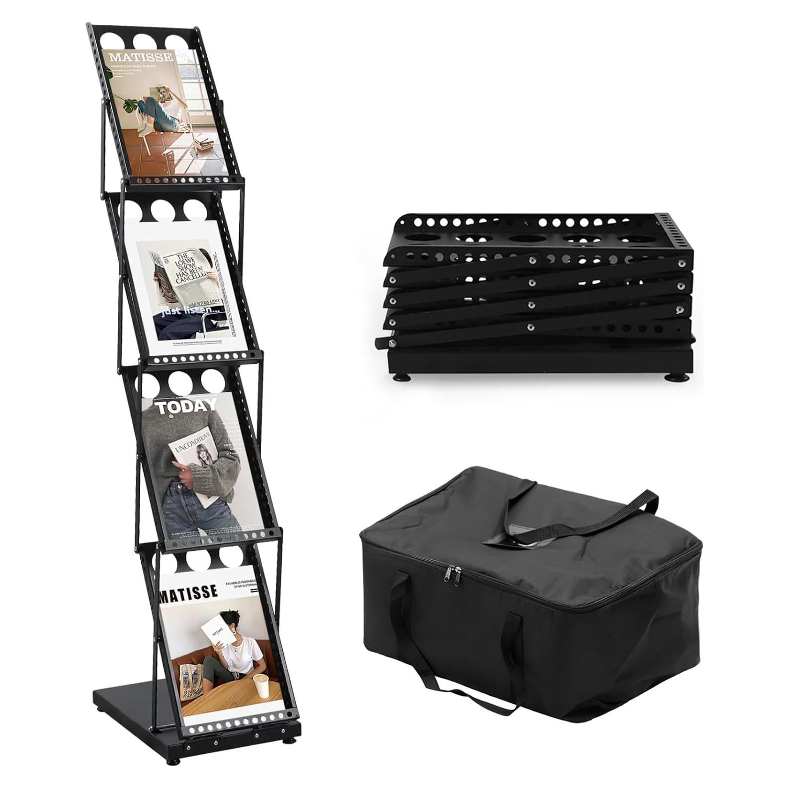 Soporte Plegable para Revistas XIDIHF con 4 Bolsillos Negro