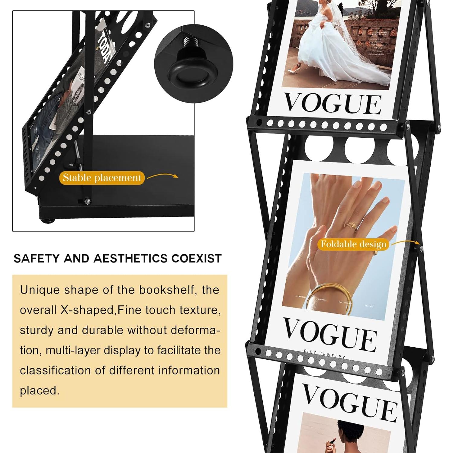 Soporte Plegable para Revistas XIDIHF con 4 Bolsillos Negro