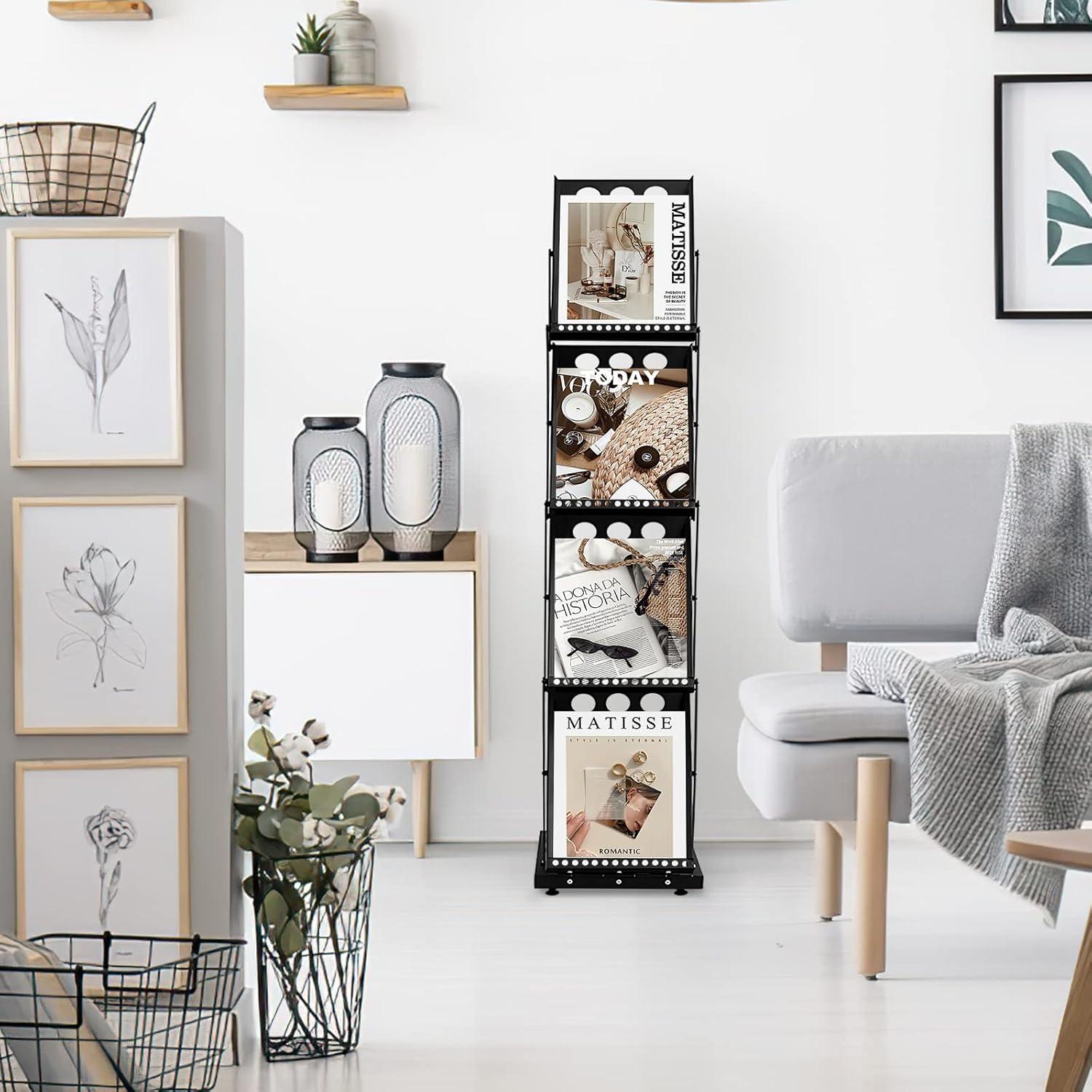 Soporte Plegable para Revistas XIDIHF con 4 Bolsillos Negro