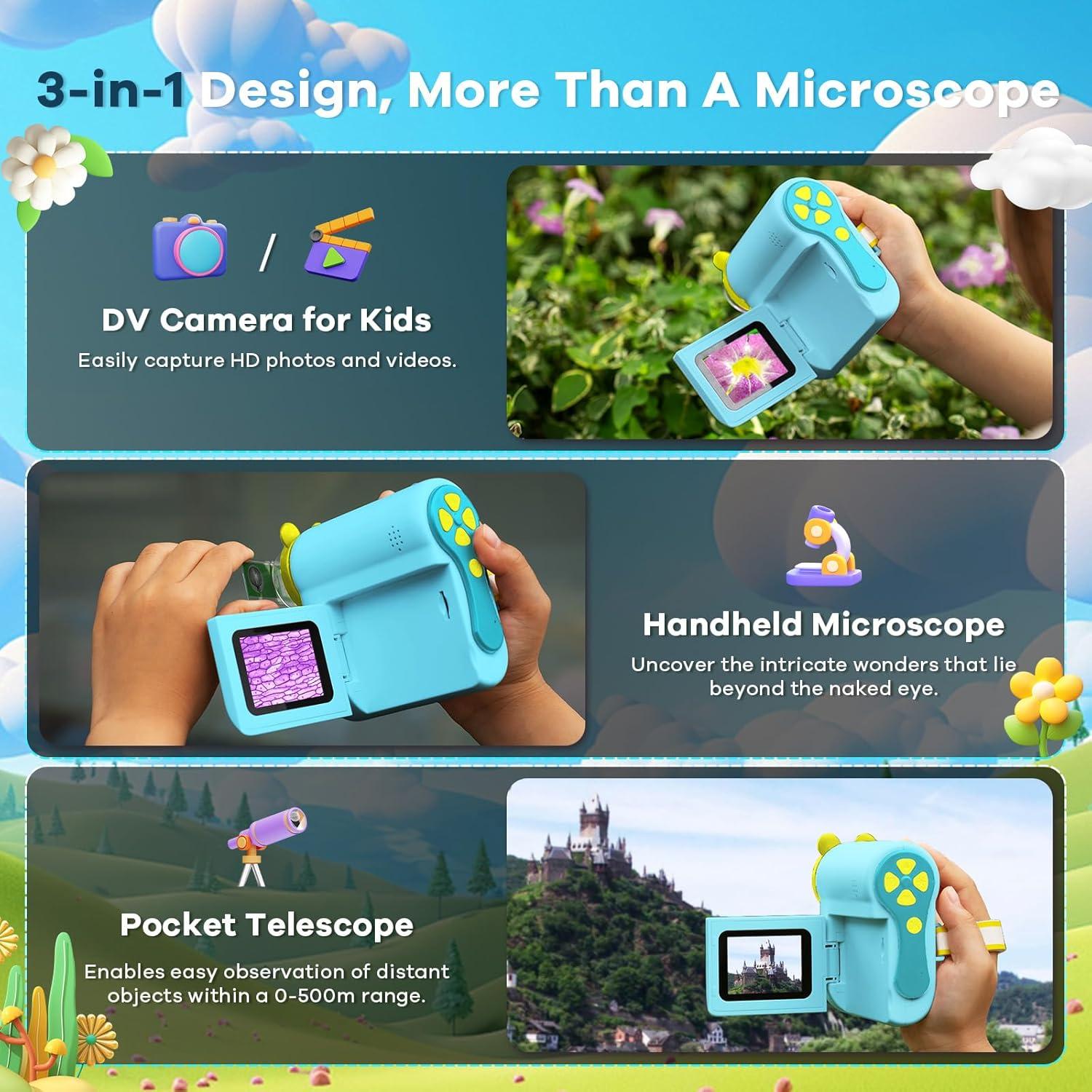 Microscopio Portátil Hideal HP60 para Niños 100X-1000X Azul