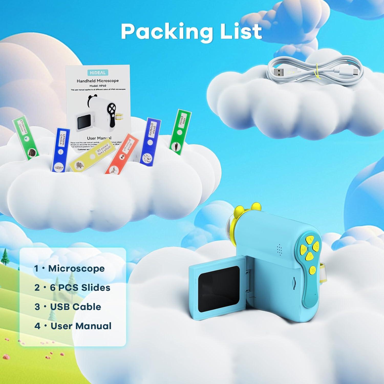 Microscopio Portátil Hideal HP60 para Niños 100X-1000X Azul