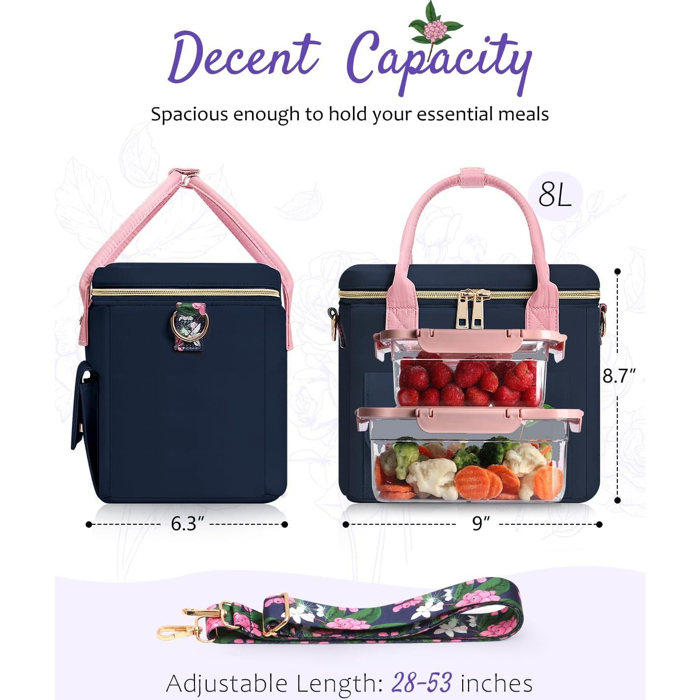 Bolsa de Almuerzo Aislada GLORIEROO Floral 8L Azul Profundo