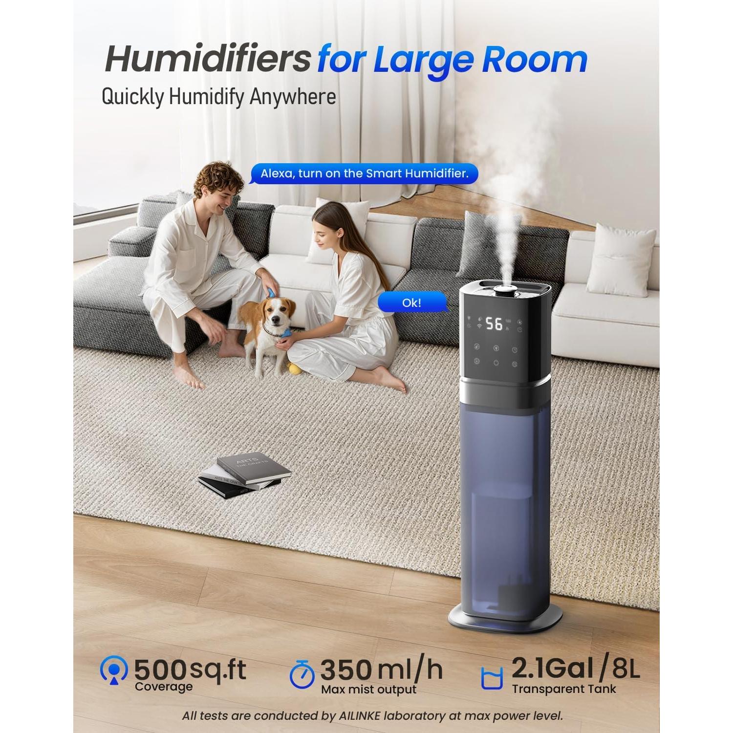 Humidificador Inteligente AILINKE 8L Control App y Voz