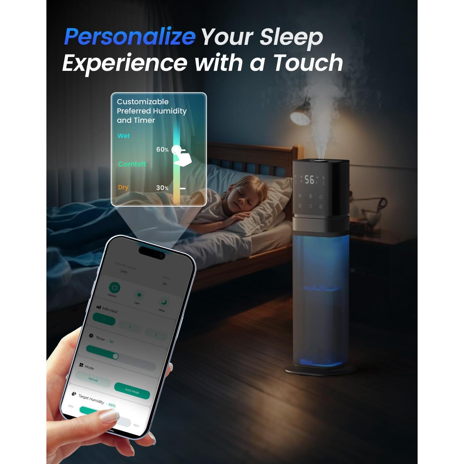 Humidificador Inteligente AILINKE 8L Control App y Voz