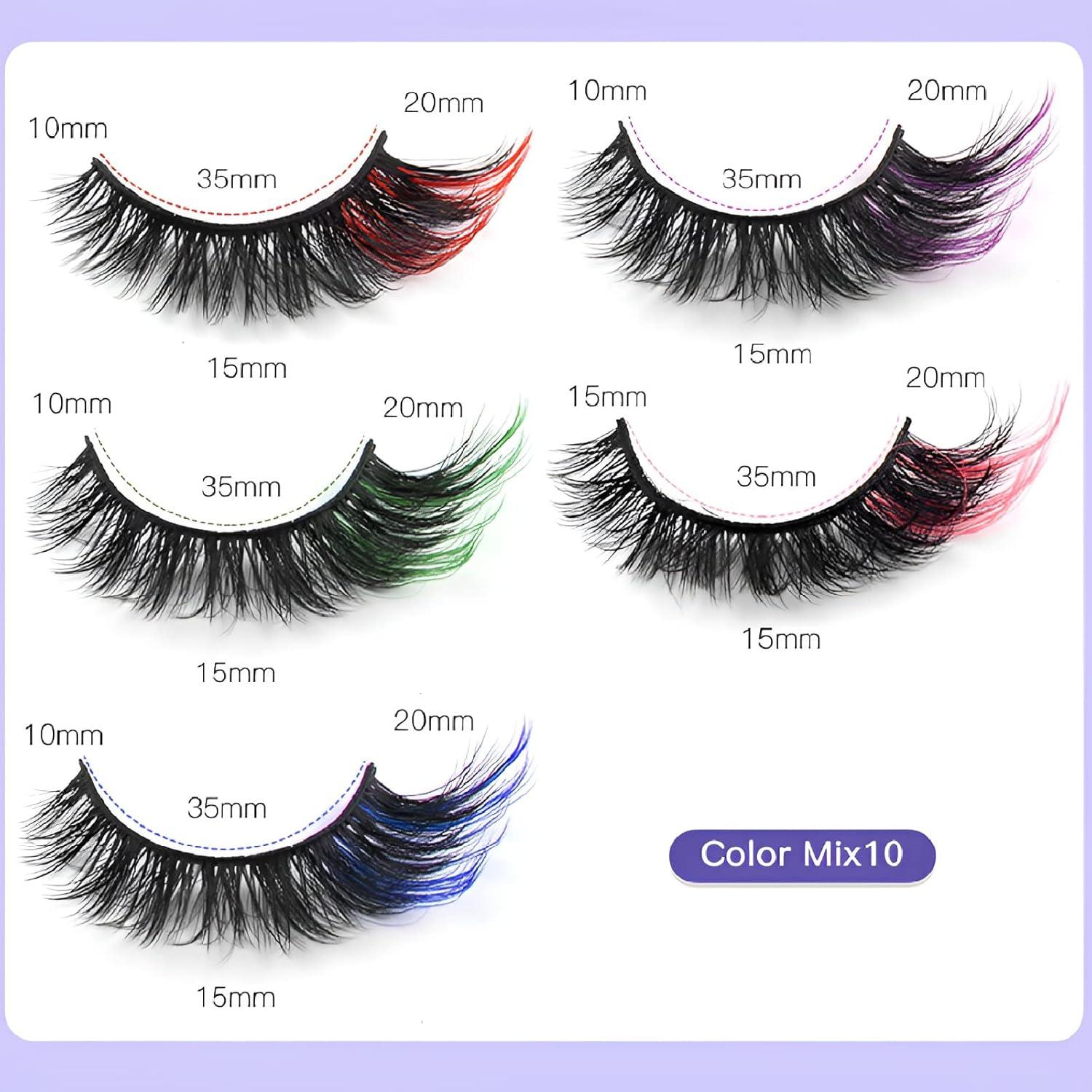 Pestañas Coloridas KUCKOW - 10 Pares 3D D Curl Reutilizables