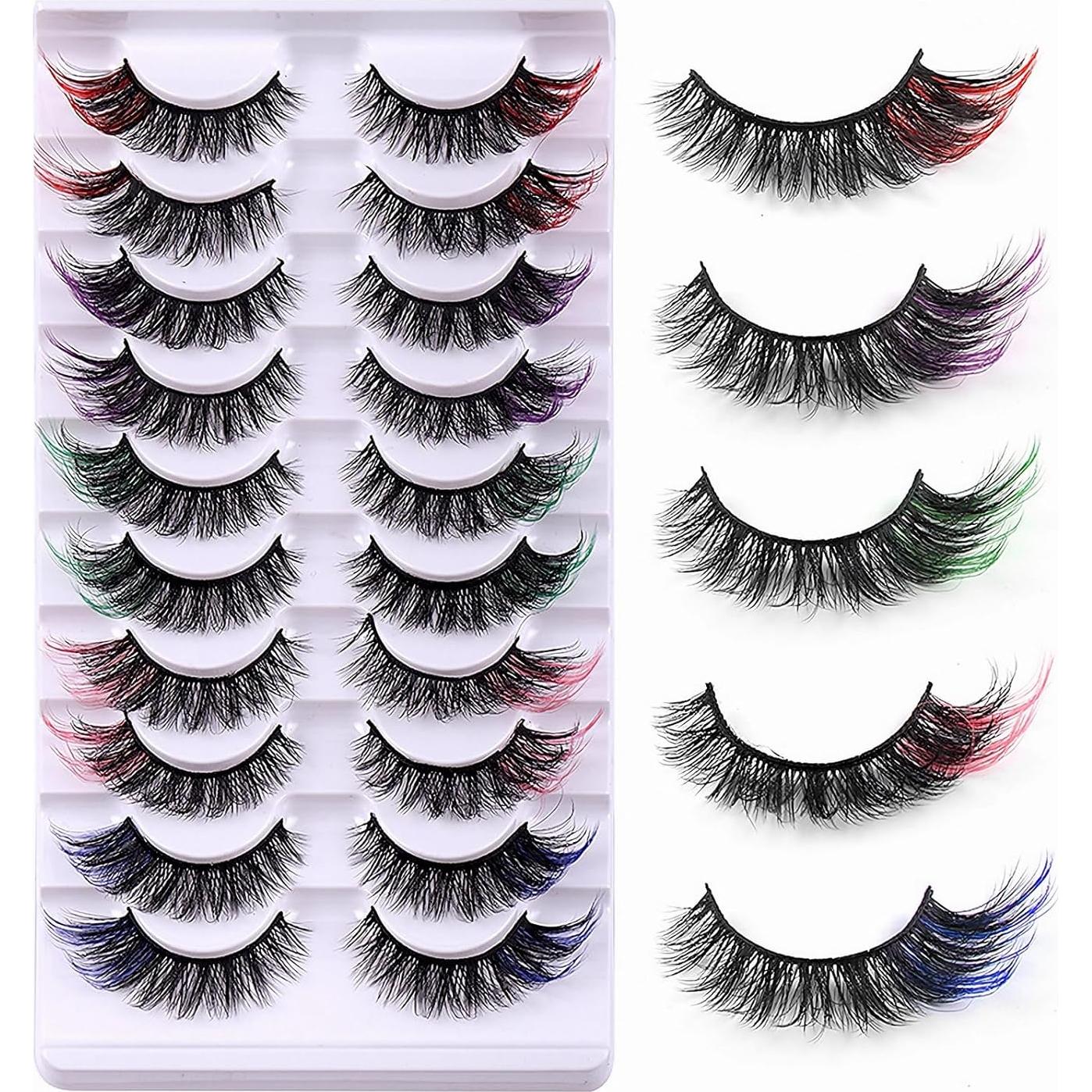 Pestañas Coloridas KUCKOW - 10 Pares 3D D Curl Reutilizables