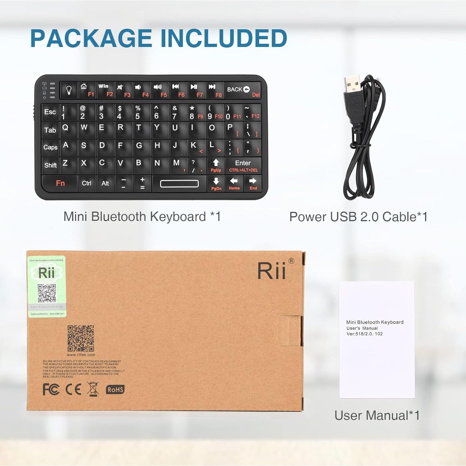 Teclado Bluetooth Inalámbrico Rii 518BT Mini Recargable