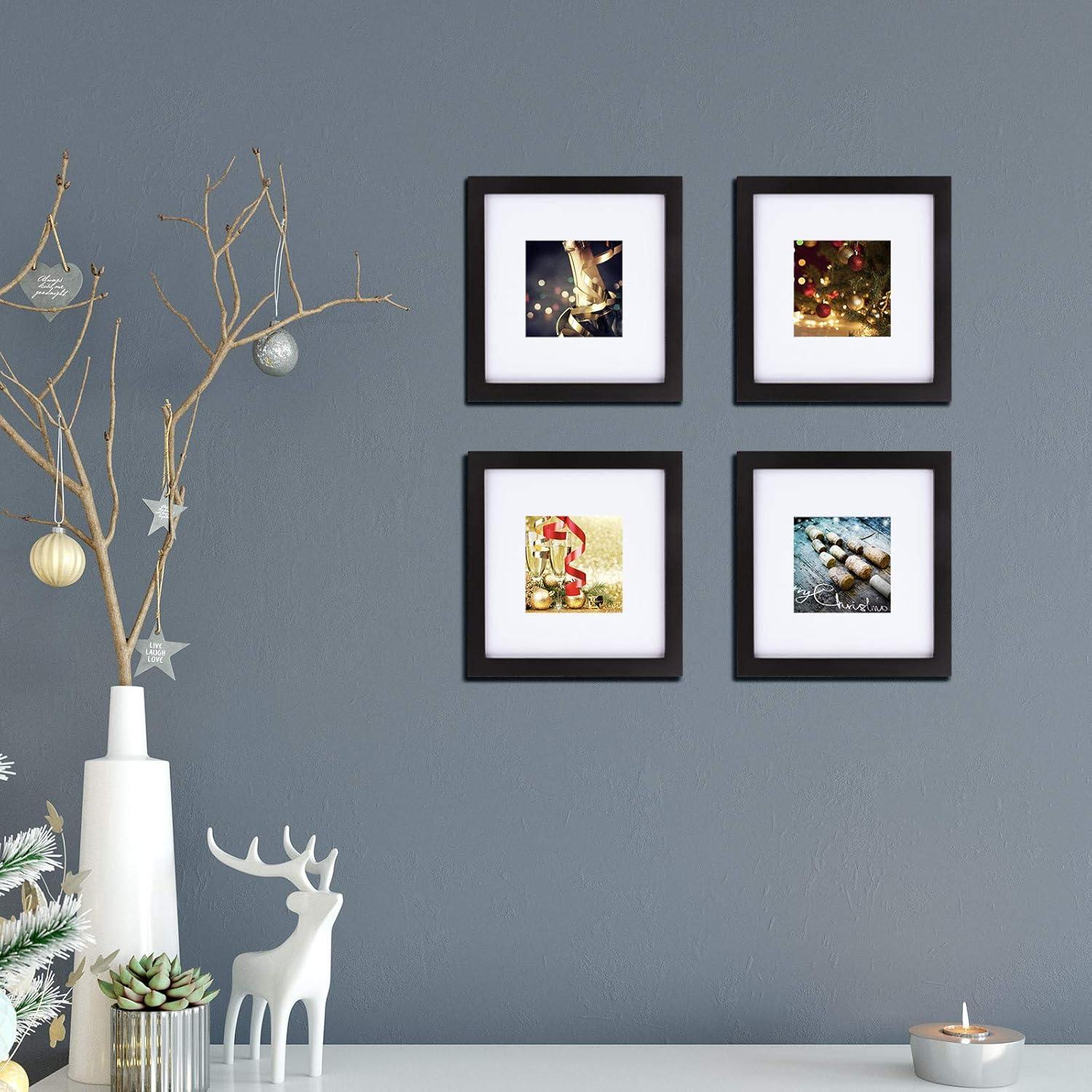 Egofine Marcos de Fotos 22.61x22.61 cm 4 PCS Madera Negra