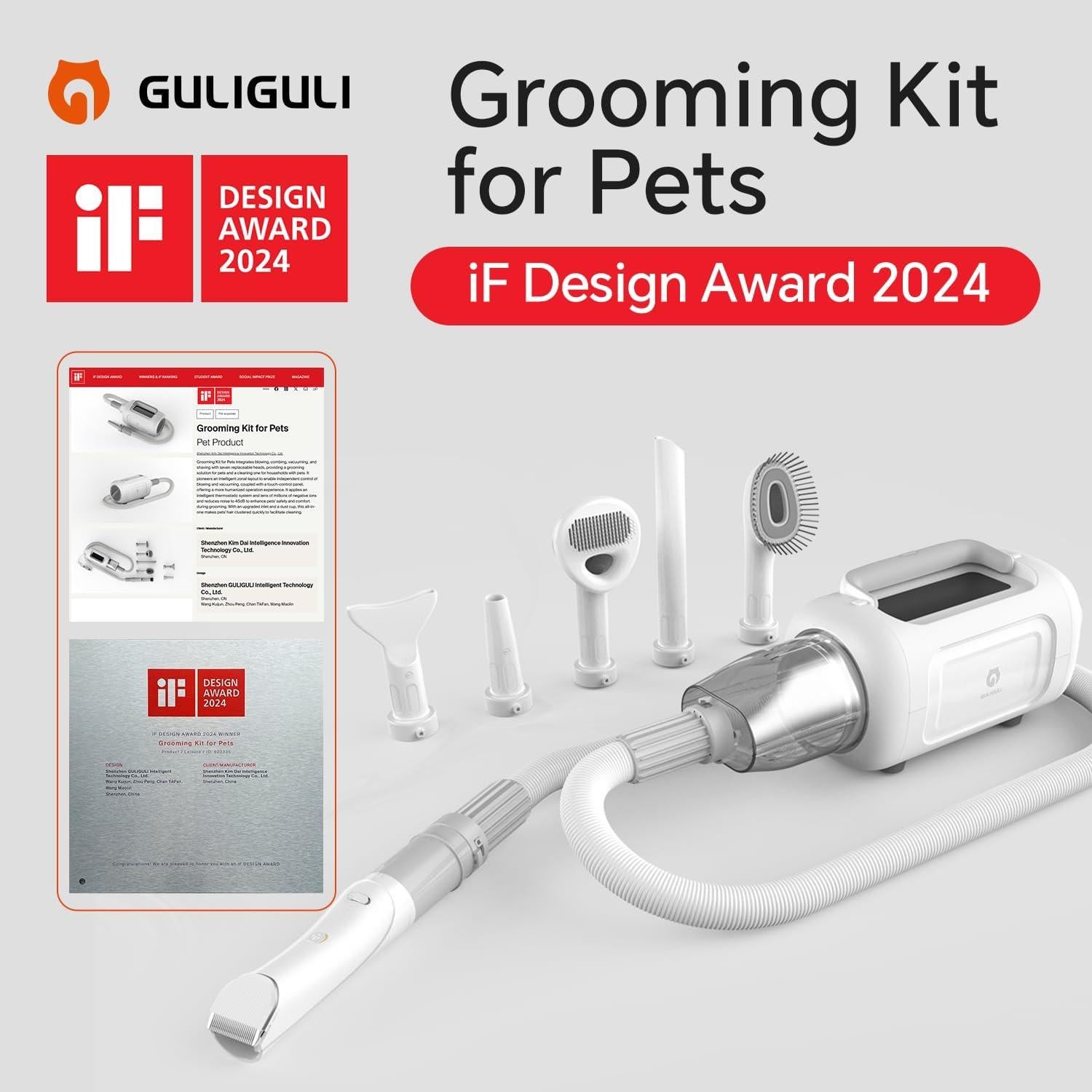 Kit de Aseo 6 en 1 GULIGULI para Perros y Gatos - Aspiradora Silenciosa