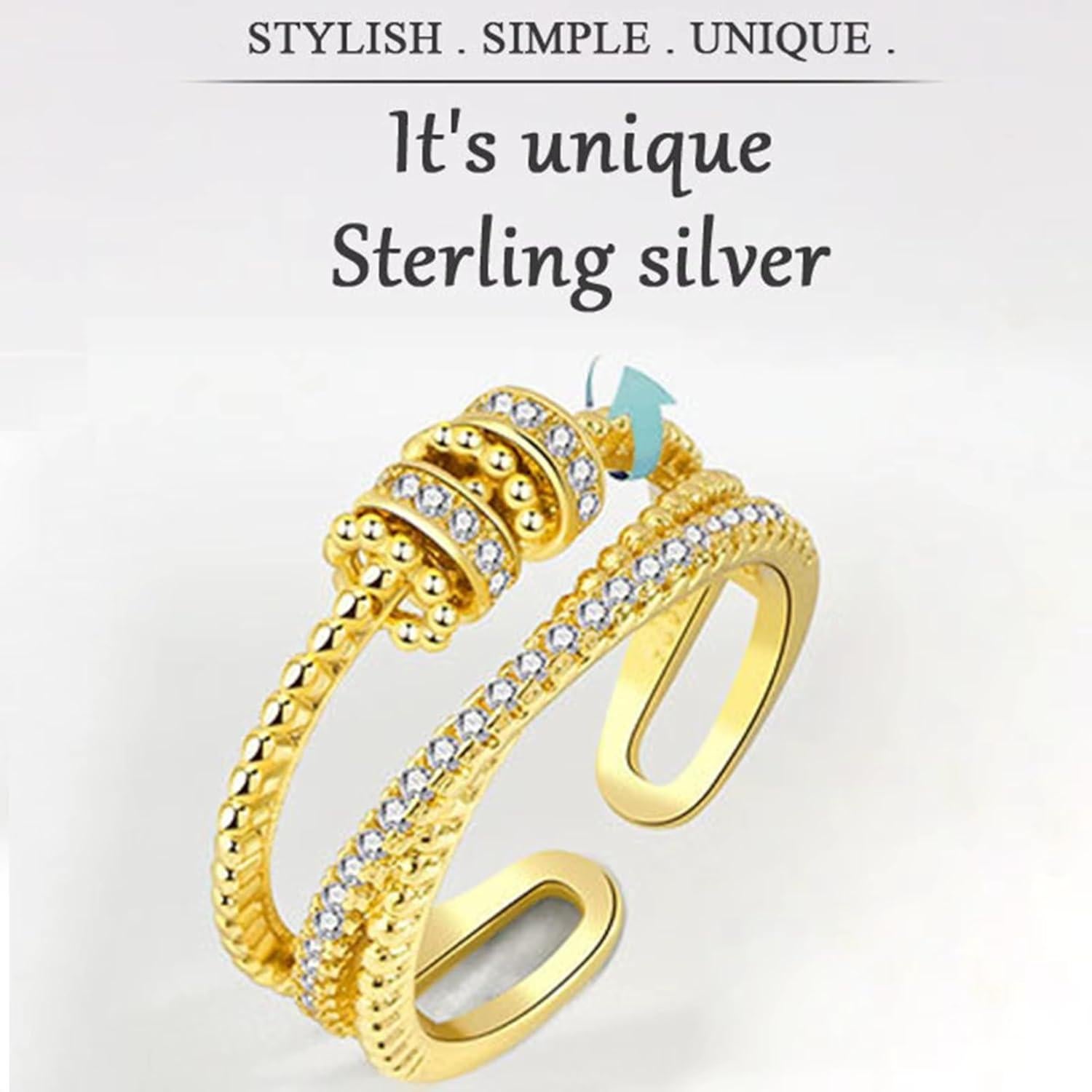 Anillo Fidget Ajustable Dorado para Ansiedad - Joyería Elegante
