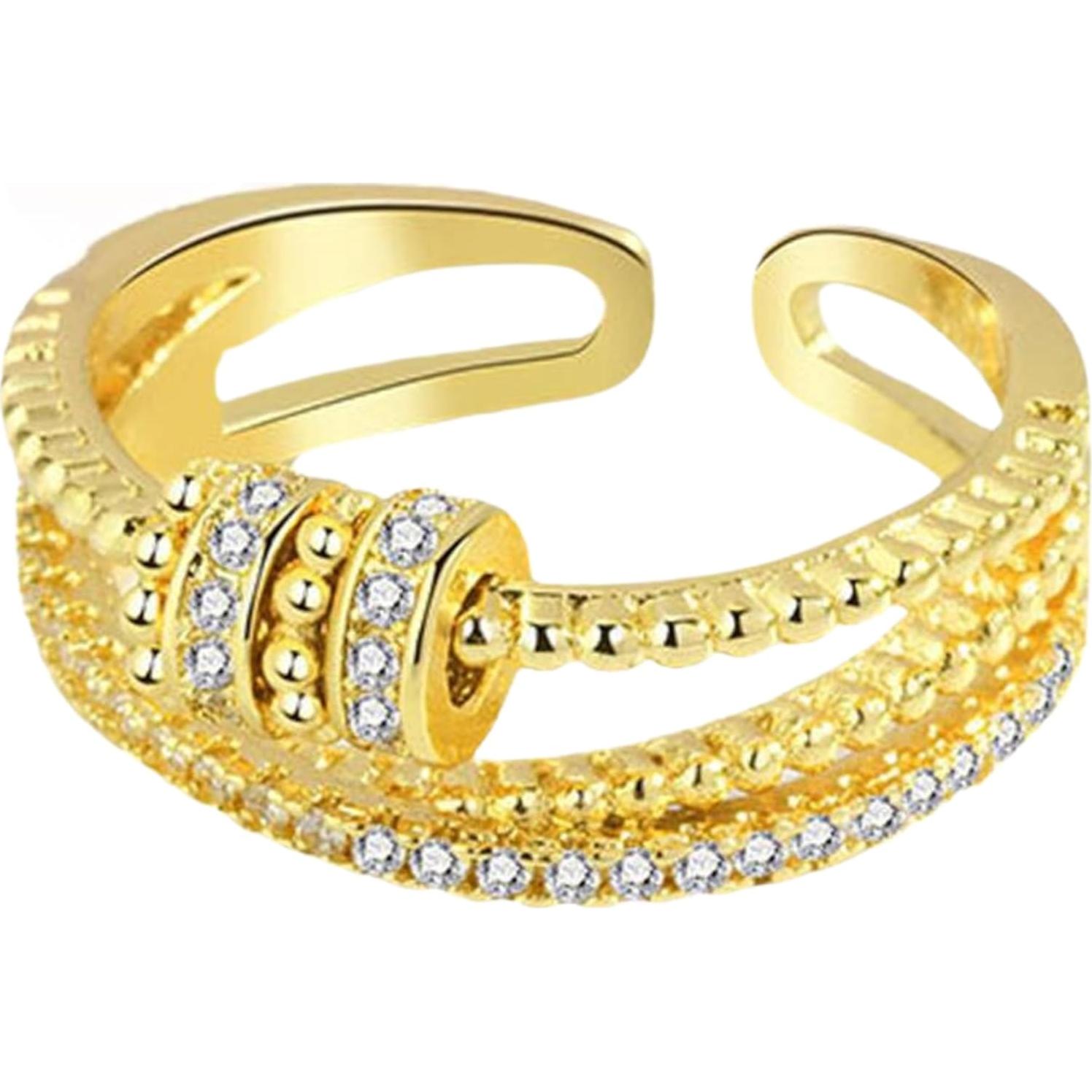 Anillo Fidget Ajustable Dorado para Ansiedad - Joyería Elegante