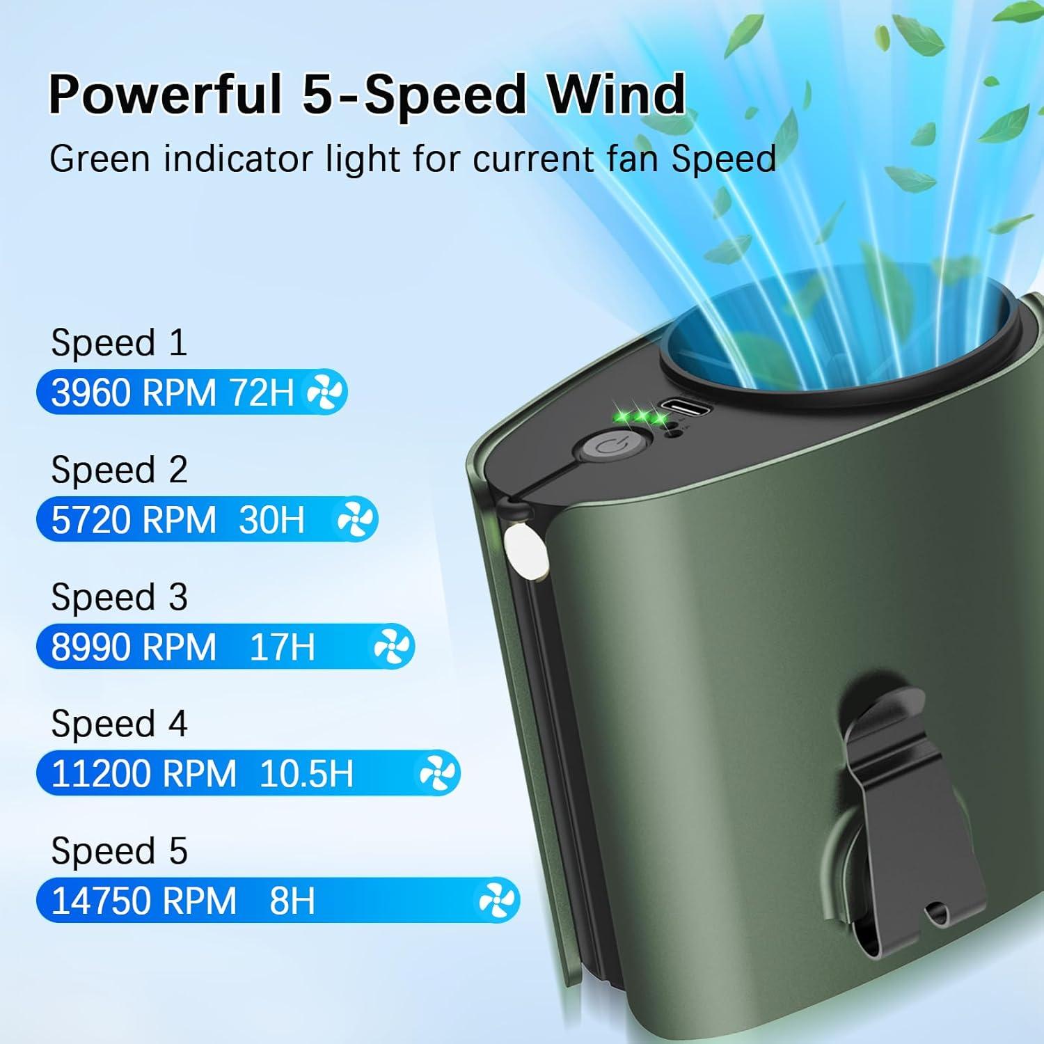 Ventilador de Cintura Portátil VerveCielo 5 Velocidades 10000mAh