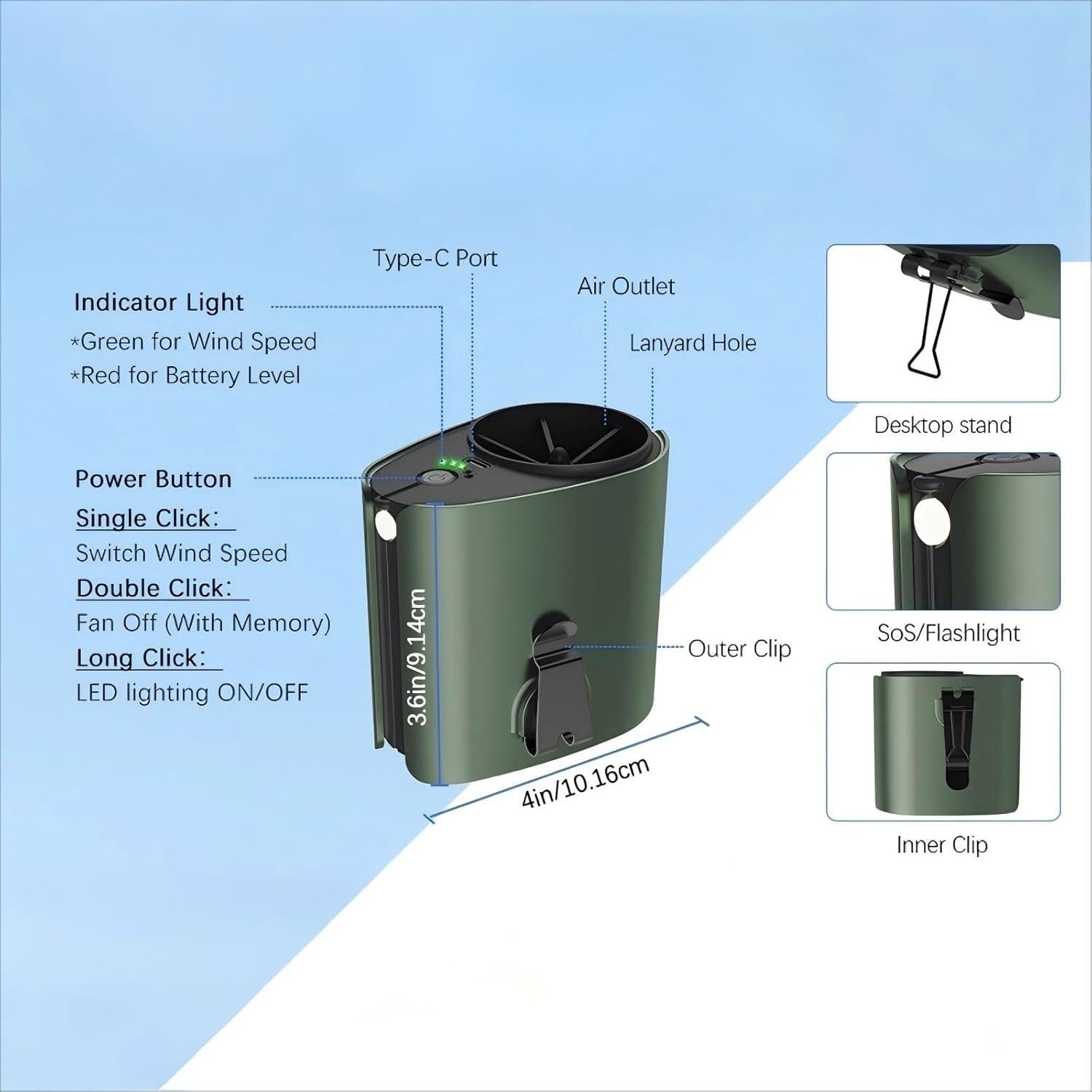 Ventilador de Cintura Portátil VerveCielo 5 Velocidades 10000mAh