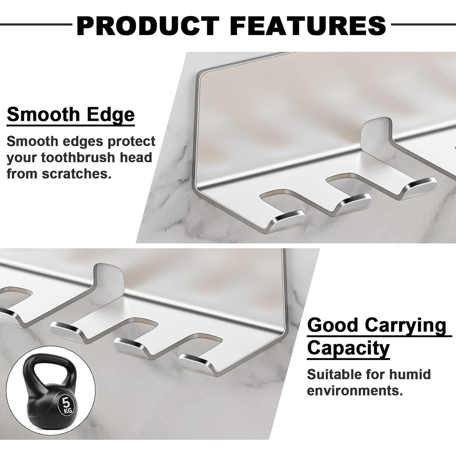 Soporte para Cepillos de Dientes YAYINLI Acero Inoxidable 5 Ranuras
