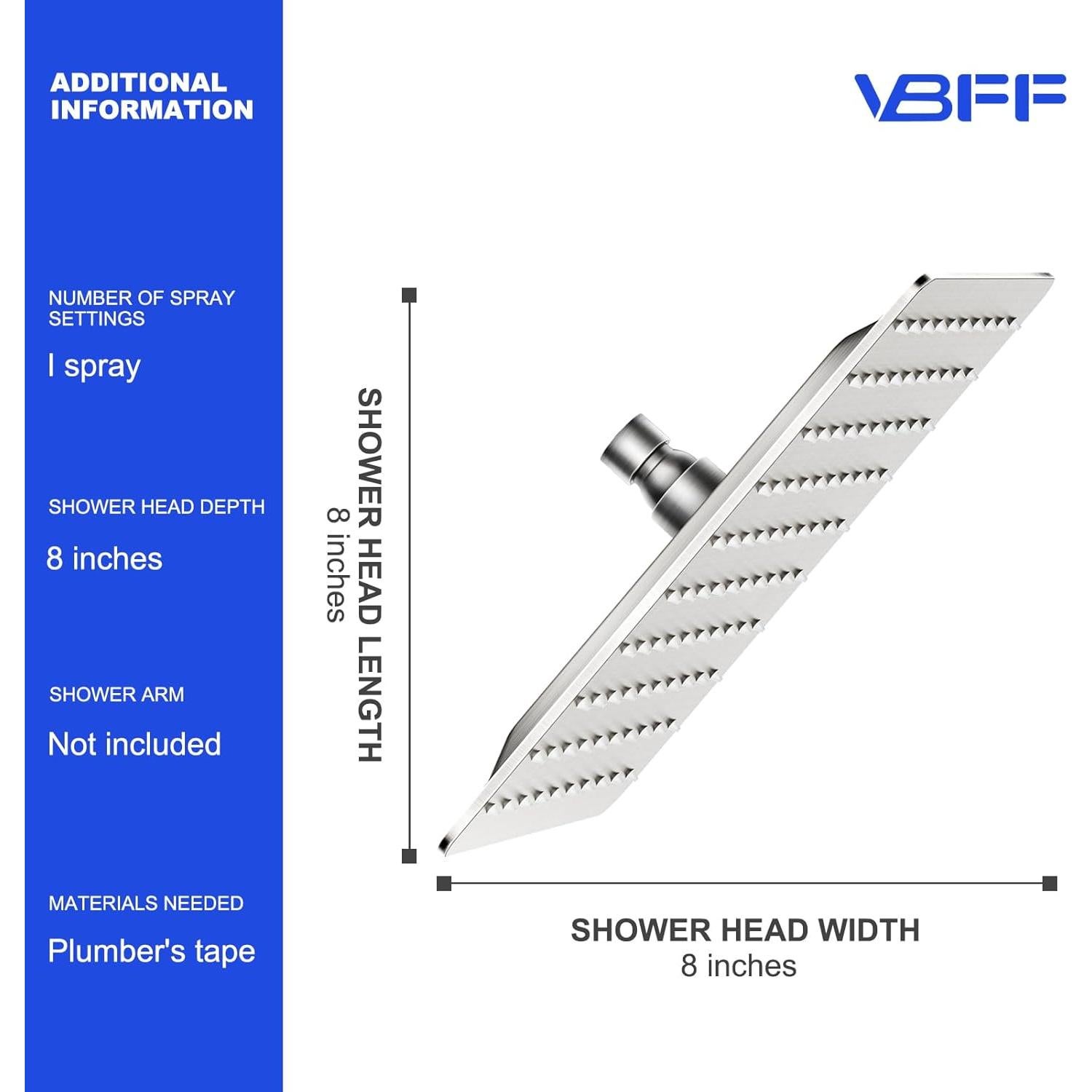 Cabezal de Ducha Cuadrado VBFF 8" Níquel Cepillado 6.81 L/min