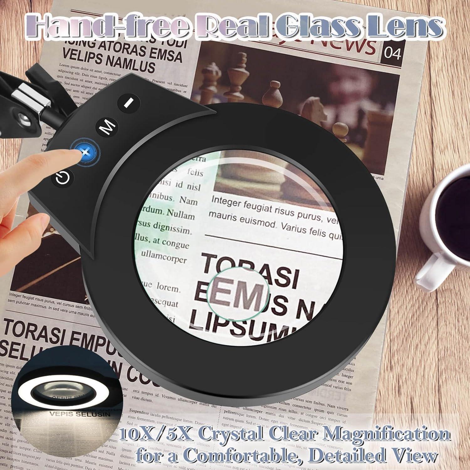 Lámpara de escritorio con lupa NOEVSBIG 10X-5X LED ajustable