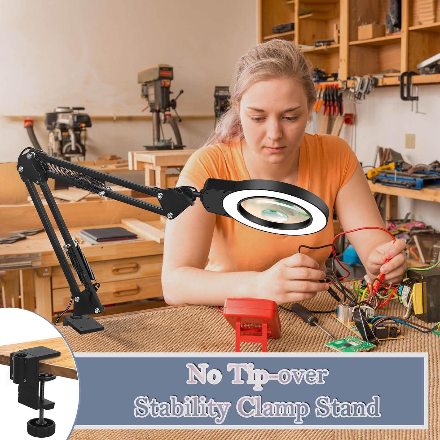 Lámpara de escritorio con lupa NOEVSBIG 10X-5X LED ajustable