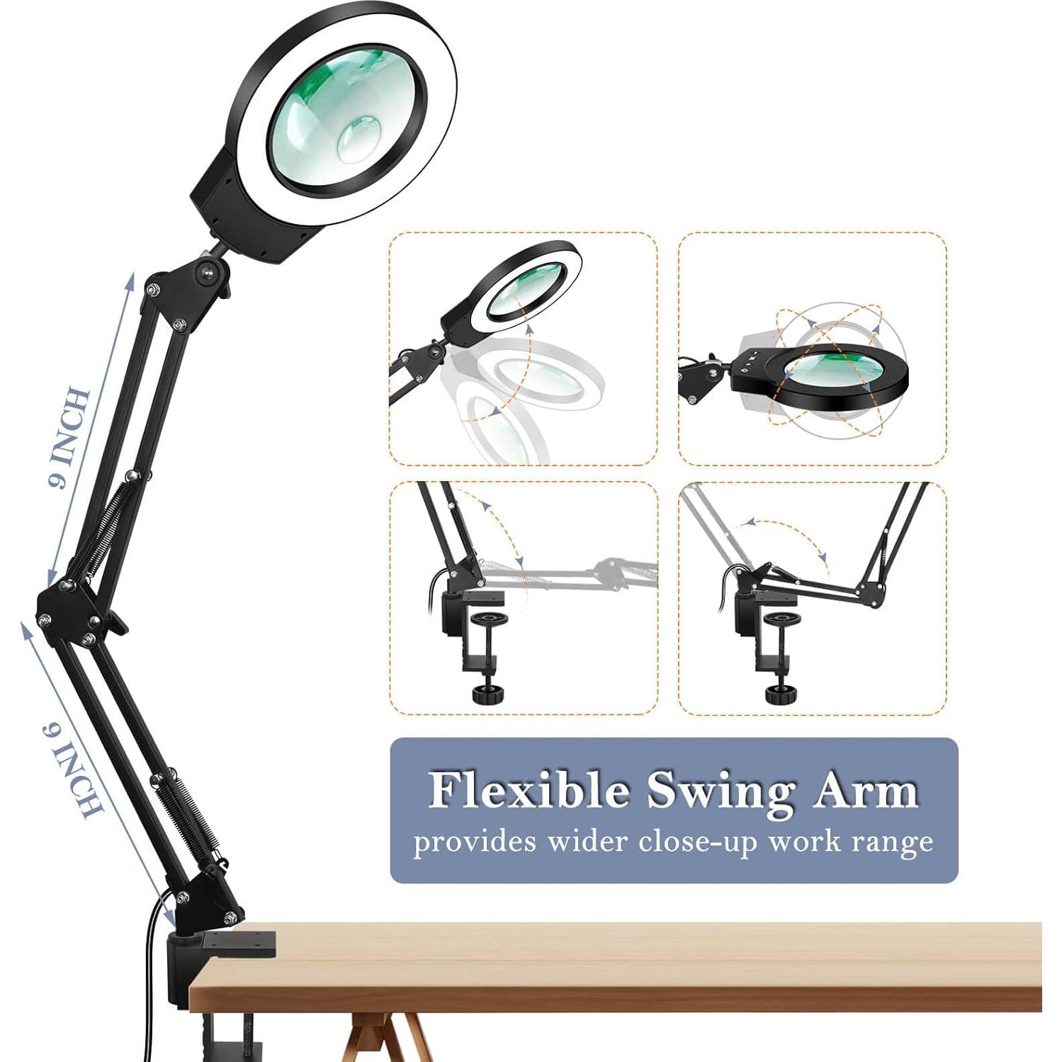 Lámpara de escritorio con lupa NOEVSBIG 10X-5X LED ajustable