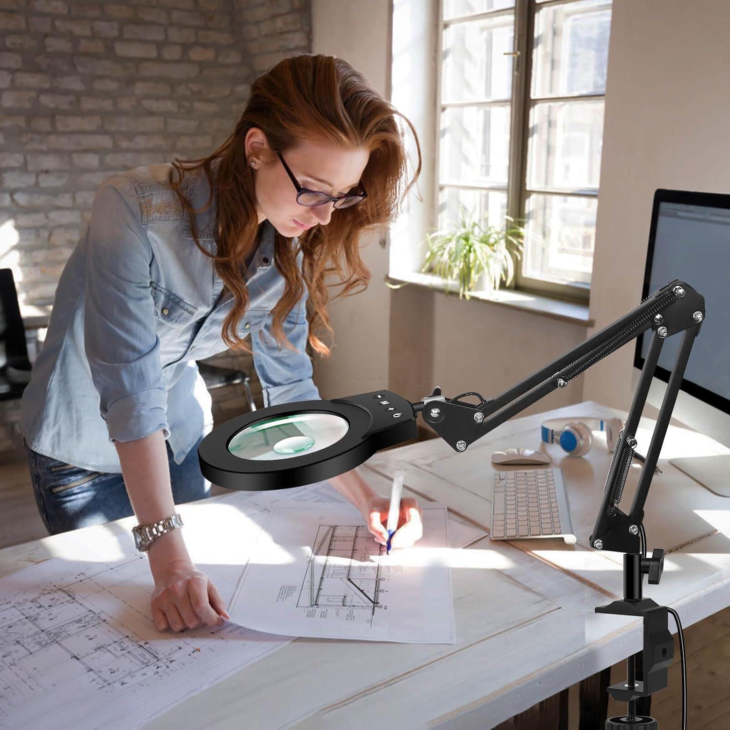 Lámpara de escritorio con lupa NOEVSBIG 10X-5X LED ajustable