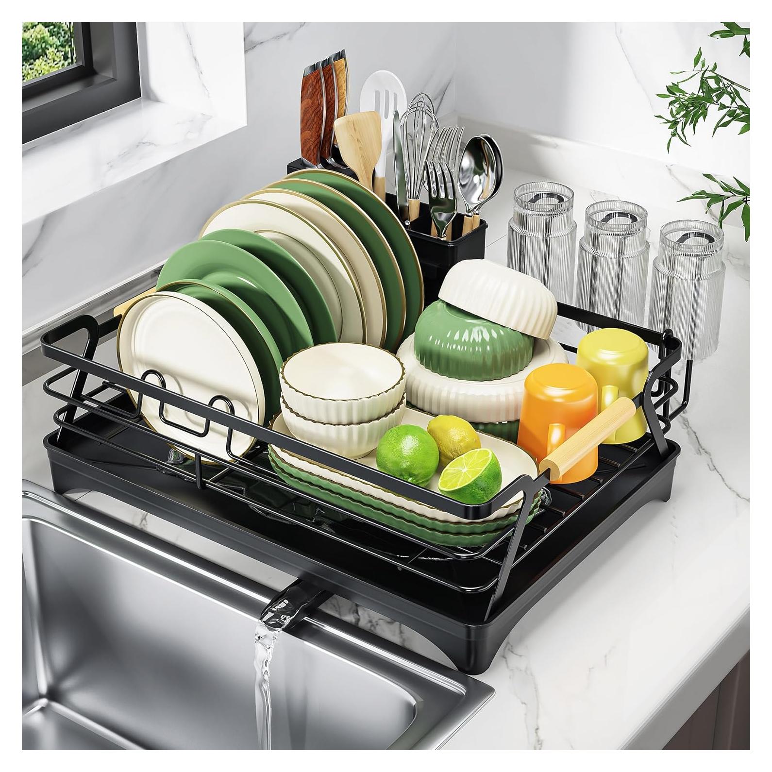 Escurridor de Platos Epicano Negro con Drenaje Automático 43.5x31cm