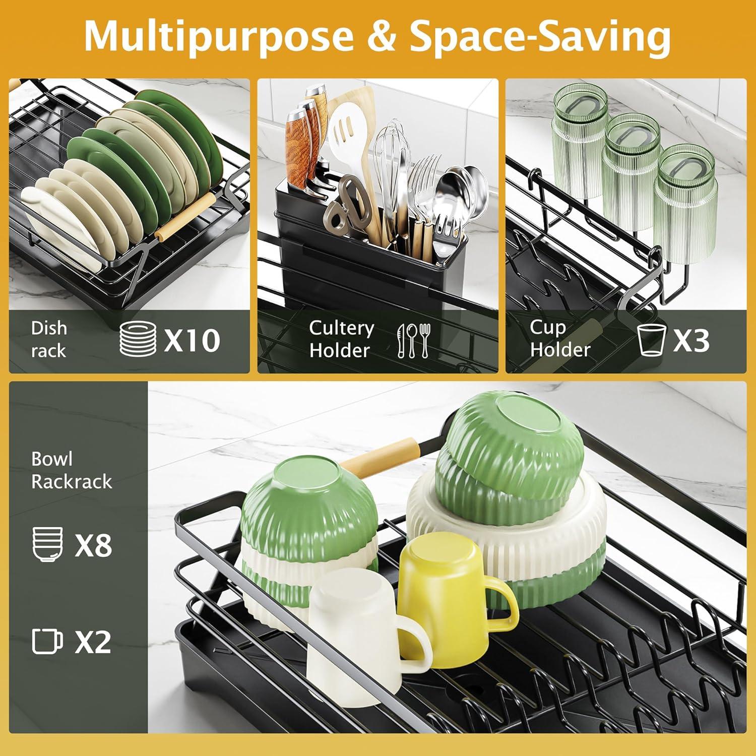 Escurridor de Platos Epicano Negro con Drenaje Automático 43.5x31cm