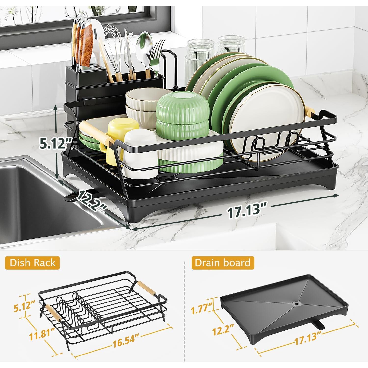 Escurridor de Platos Epicano Negro con Drenaje Automático 43.5x31cm