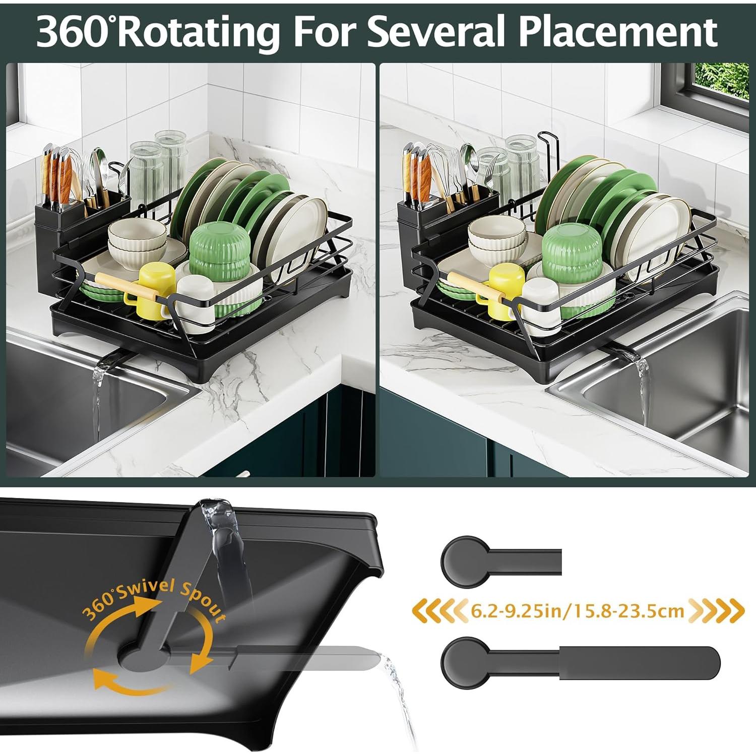 Escurridor de Platos Epicano Negro con Drenaje Automático 43.5x31cm