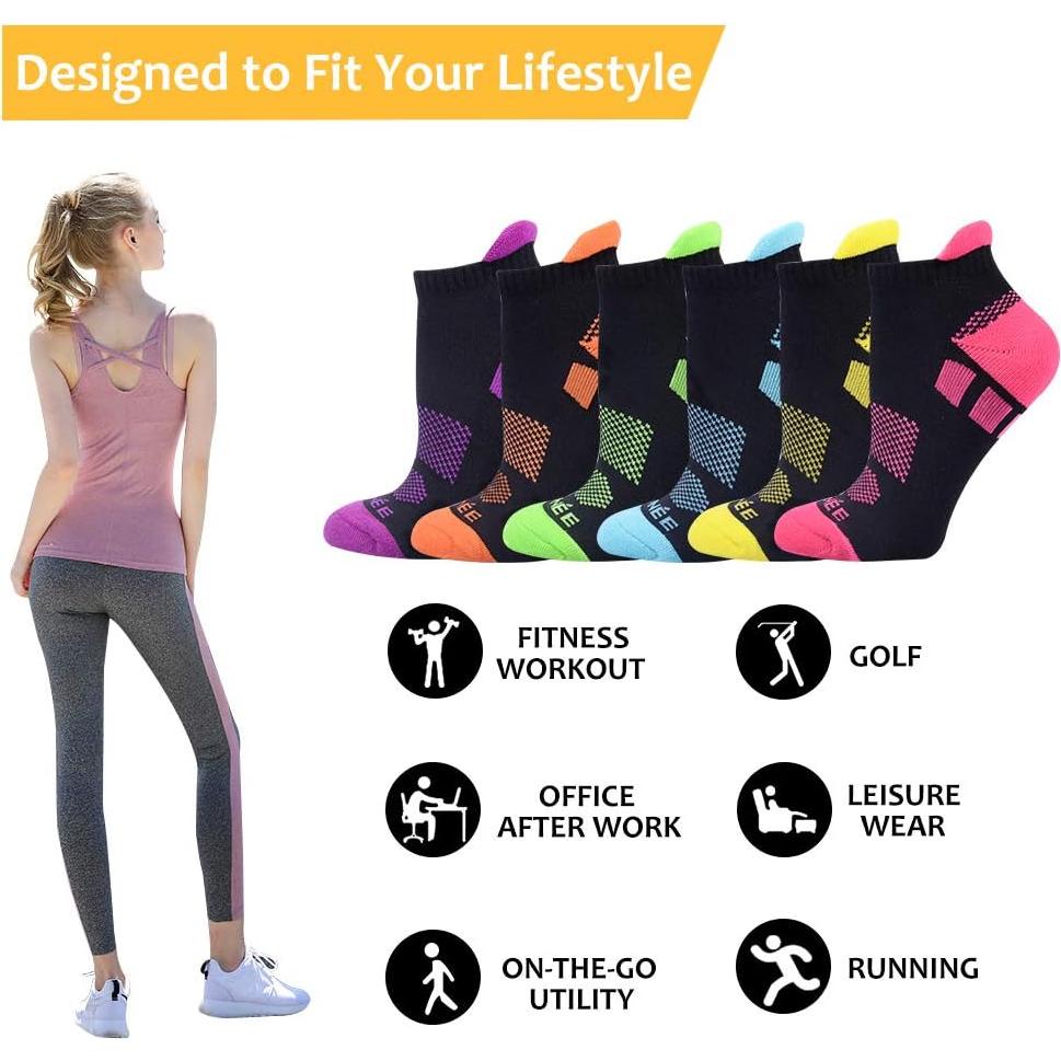Calcetines Deportivos JOYNÉE 6 Pares para Mujeres Tobillo
