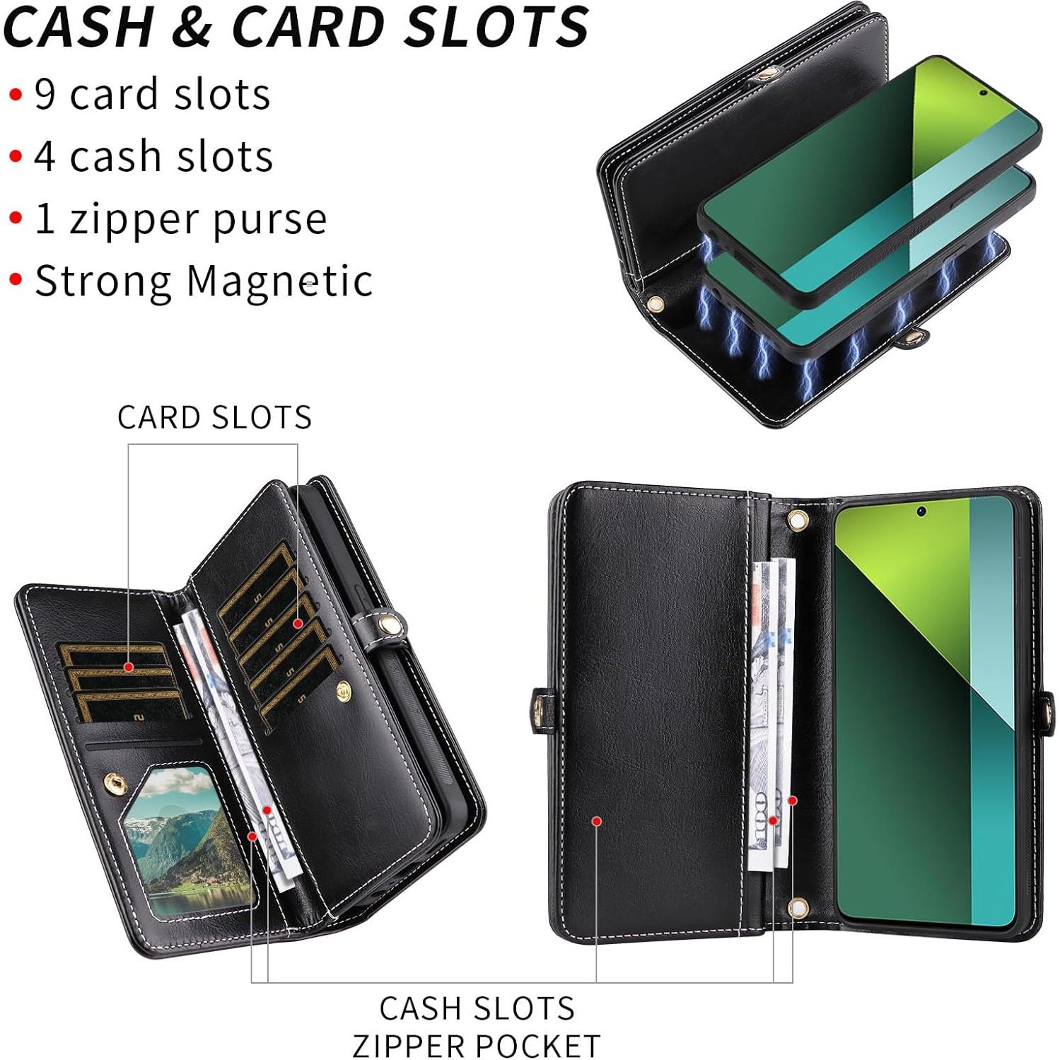 Funda Asuwish para Xiaomi Redmi Note 13 Pro 5G Negra con Cartera