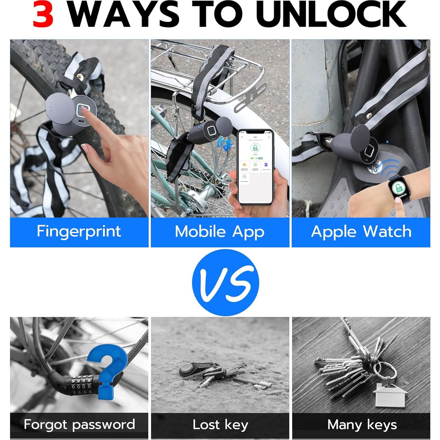 Candado Biométrico eLinkSmart YL-C6BF 100CM Negro para Bicicleta