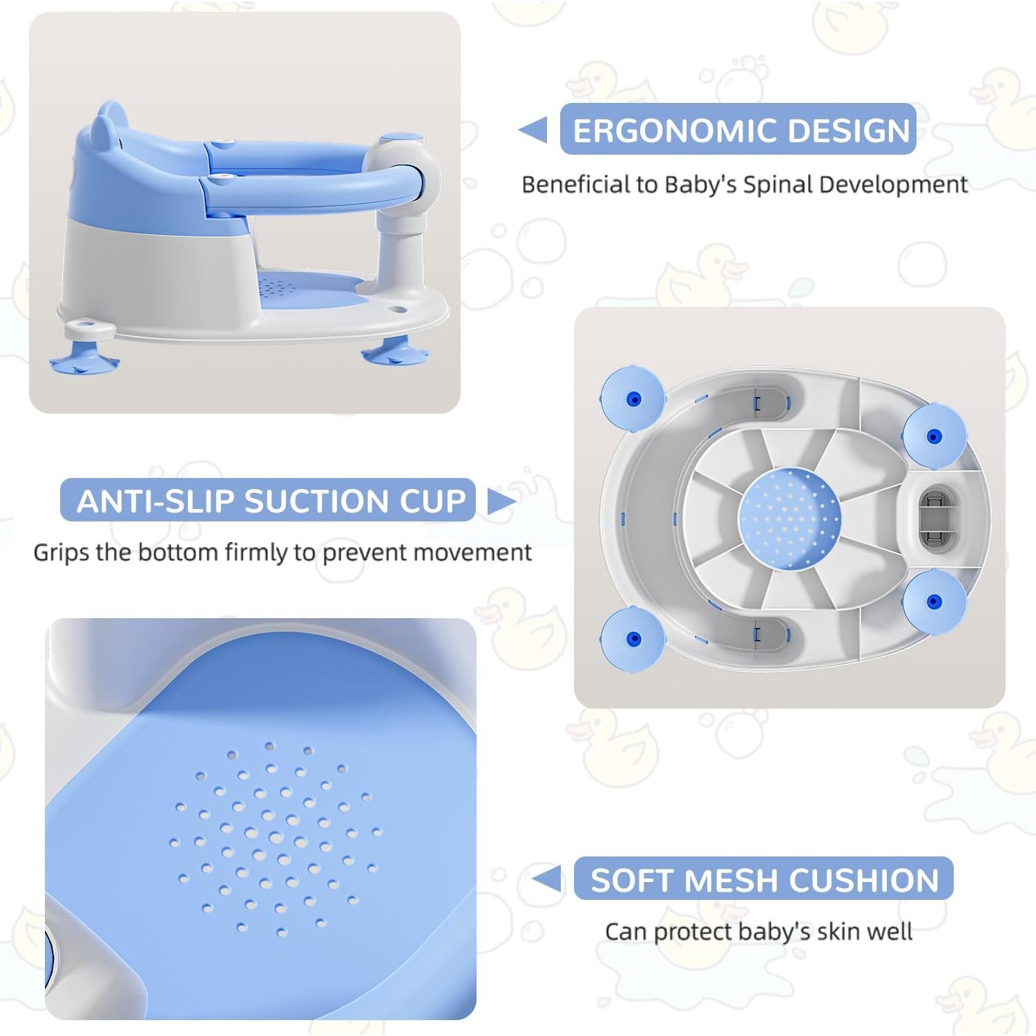 Asiento de Baño para Bebés Himold Azul con Ventosas Antideslizantes