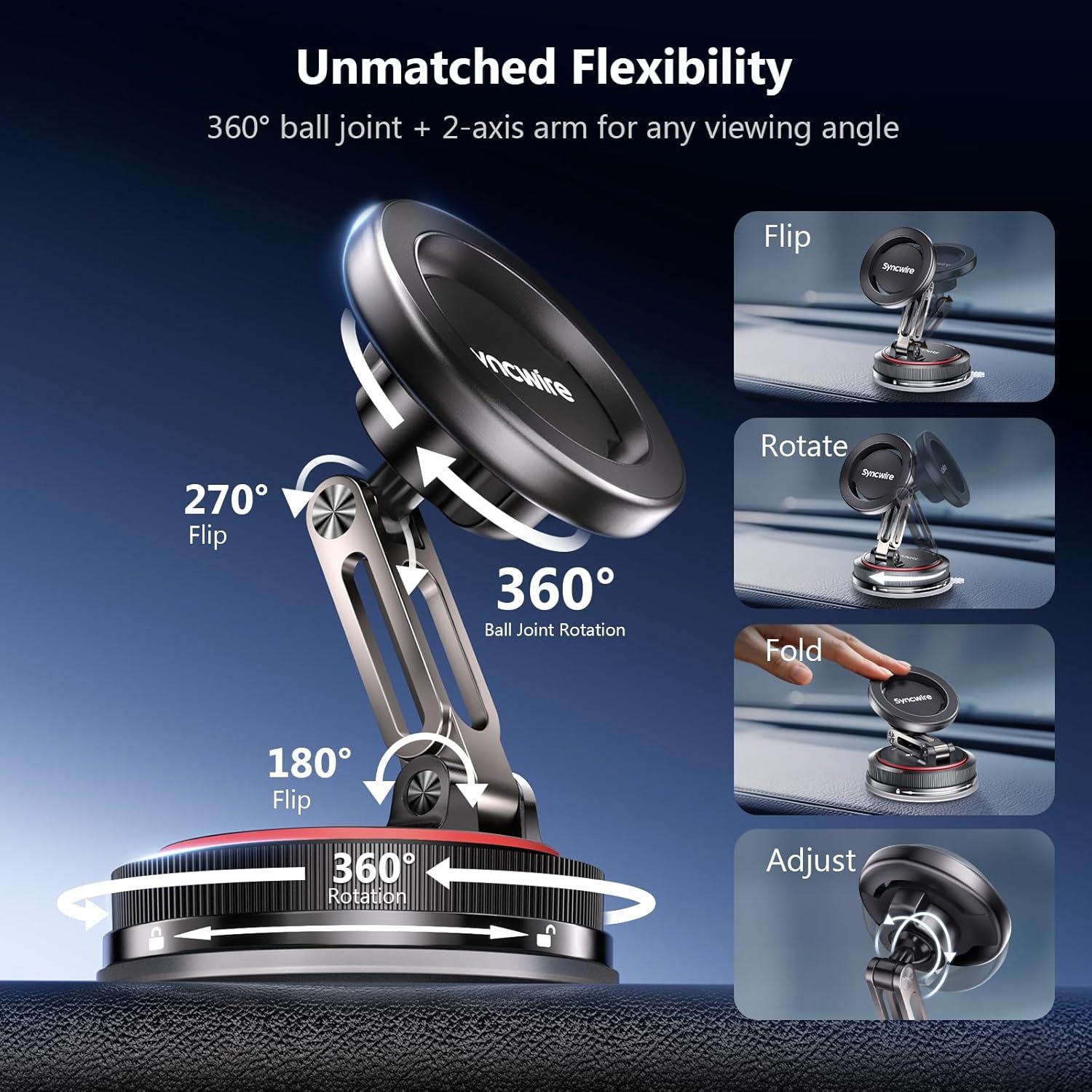 Soporte de Coche MagSafe SYNCWIRE 2 Ejes Negro Ajustable