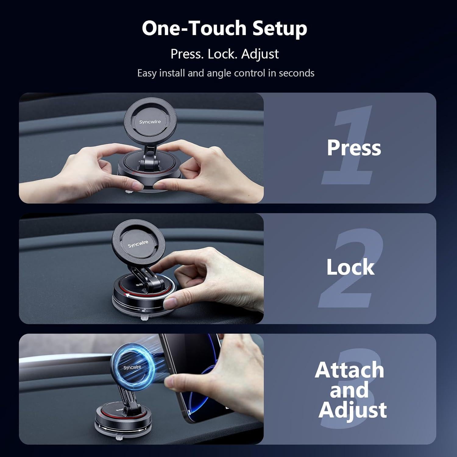 Soporte de Coche MagSafe SYNCWIRE 2 Ejes Negro Ajustable
