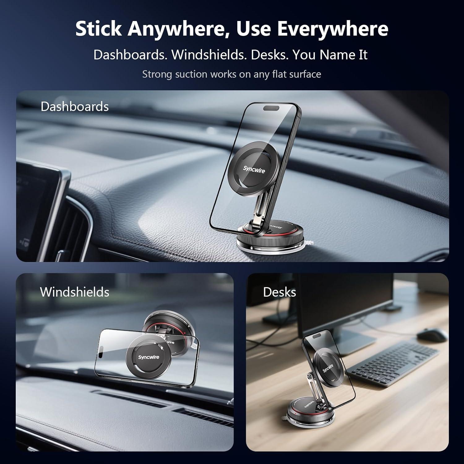 Soporte de Coche MagSafe SYNCWIRE 2 Ejes Negro Ajustable