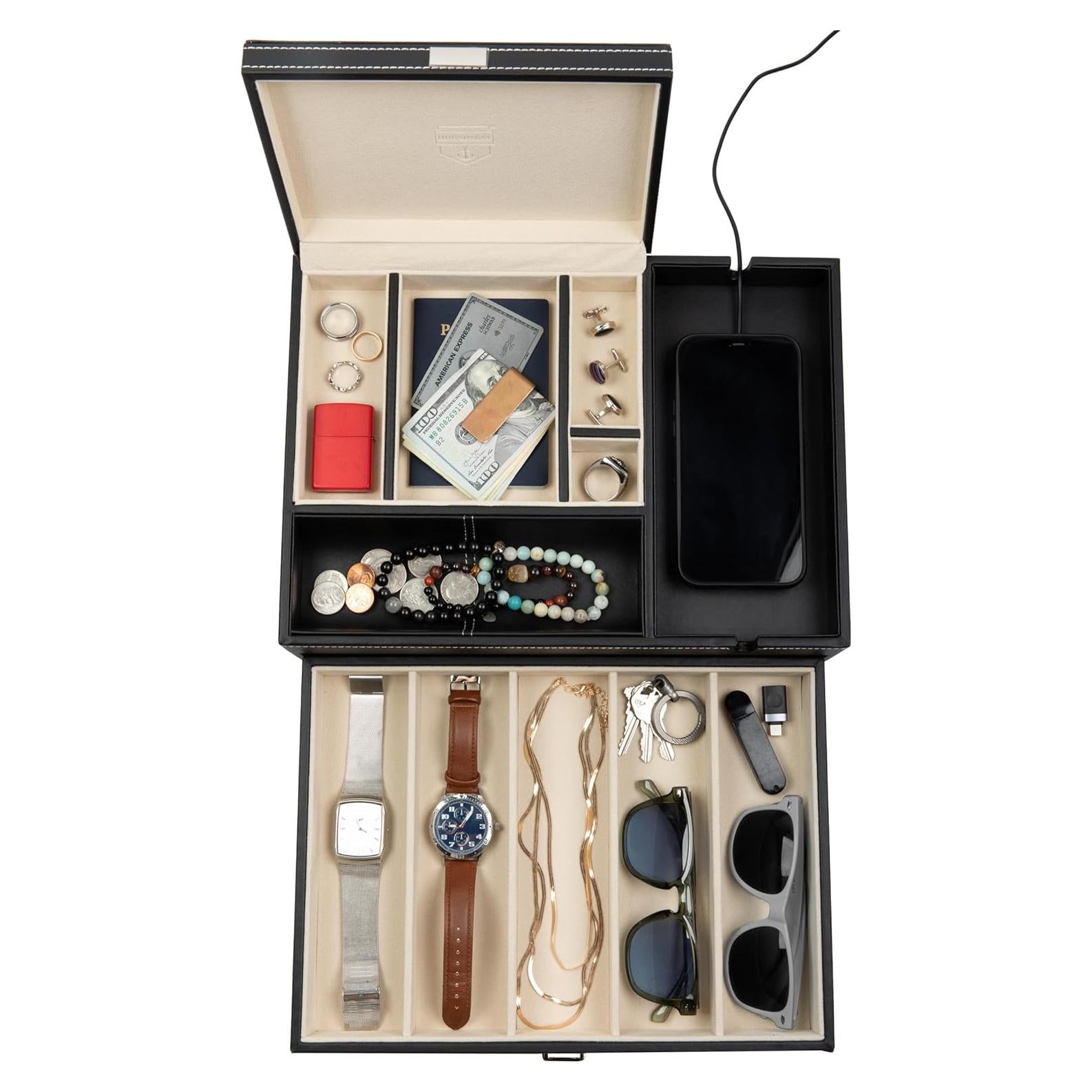 Caja de Joyería HOUNDSBAY Almirante para Hombres - Organizador con Carga