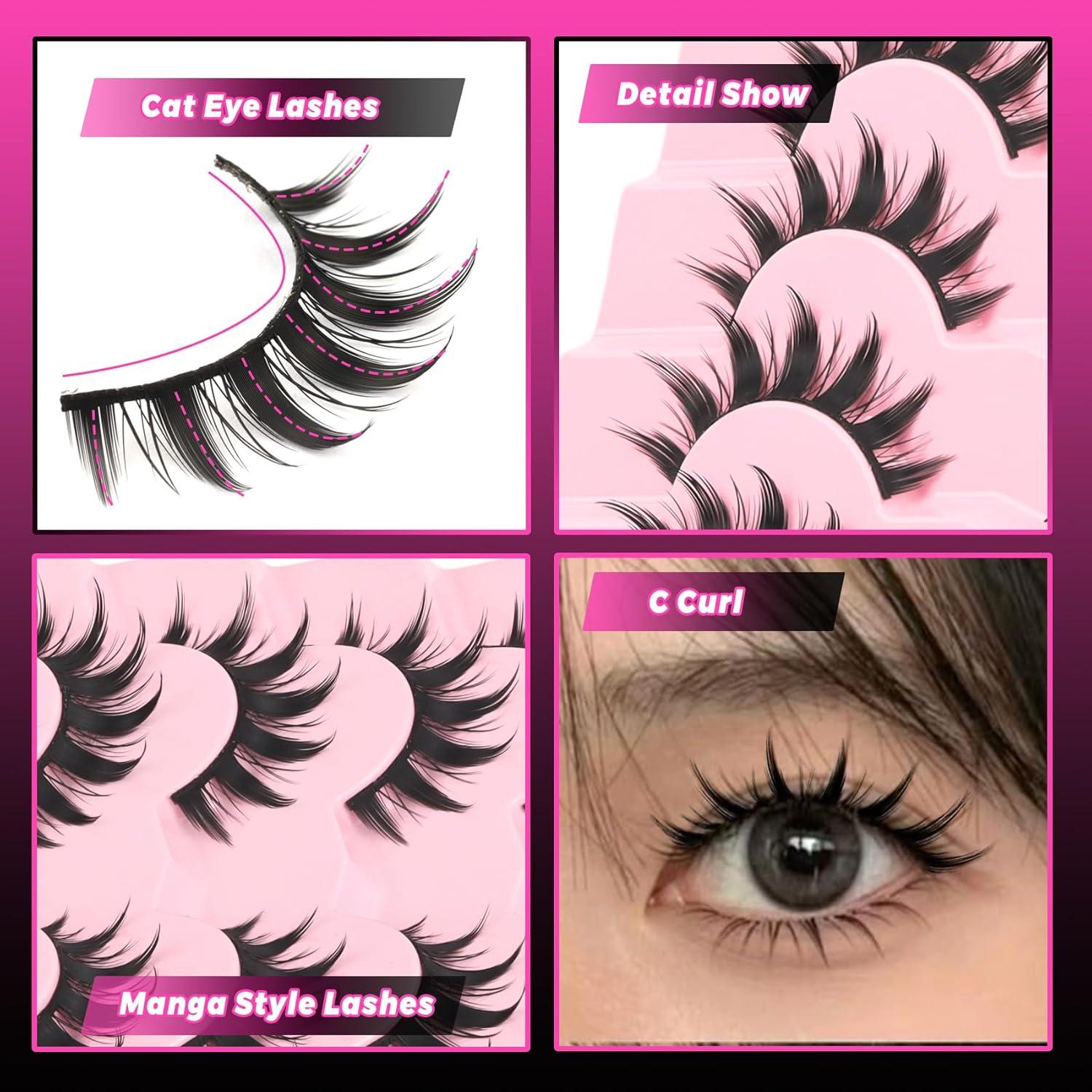 Pestañas Falsas Veleasha 8D Manga Anime 7 Pares Algodón