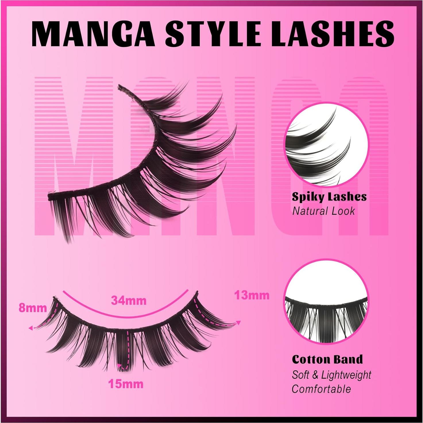 Pestañas Falsas Veleasha 8D Manga Anime 7 Pares Algodón