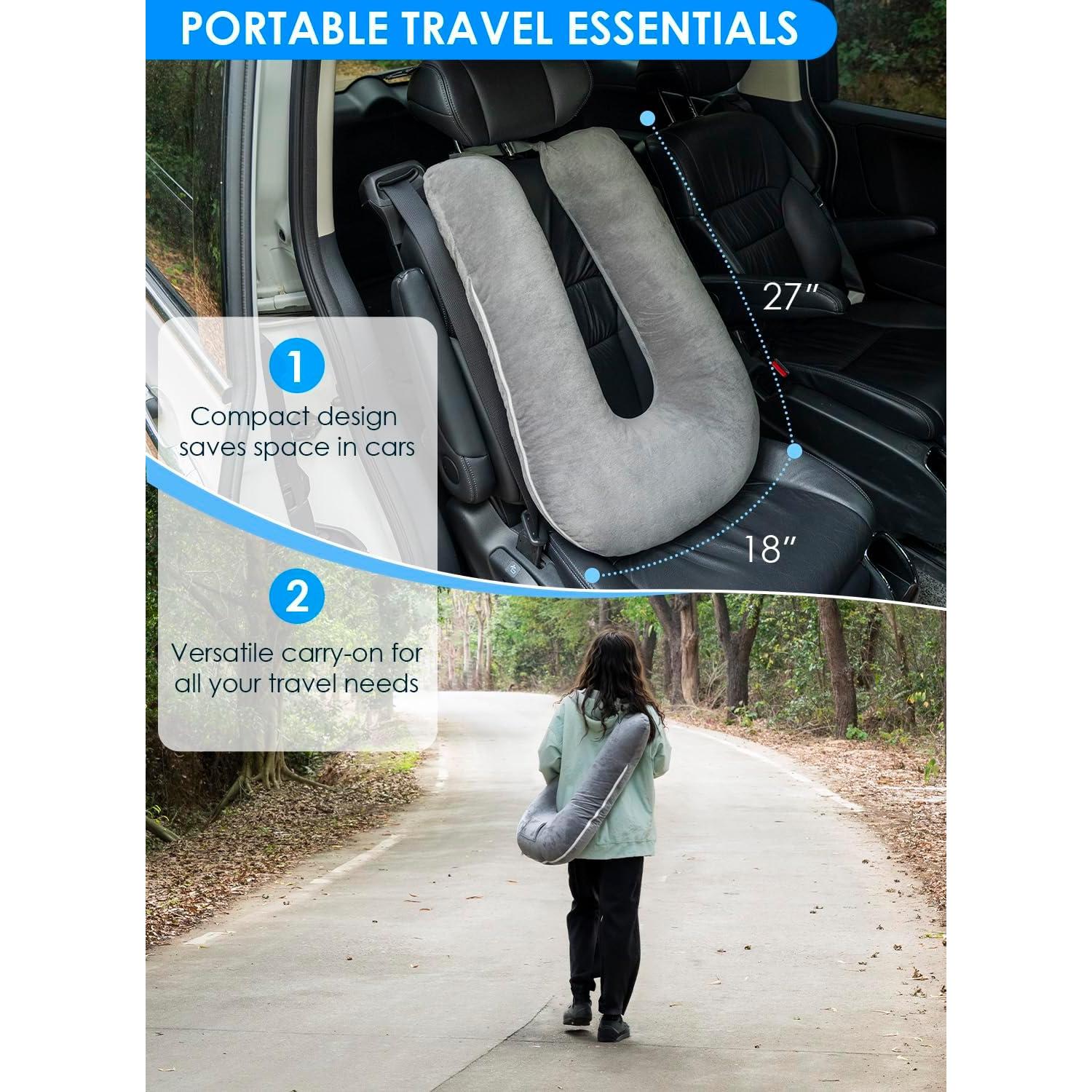 Almohada de Viaje QUEEN ROSE Ajustable Terciopelo Gris 68.6x45.7cm