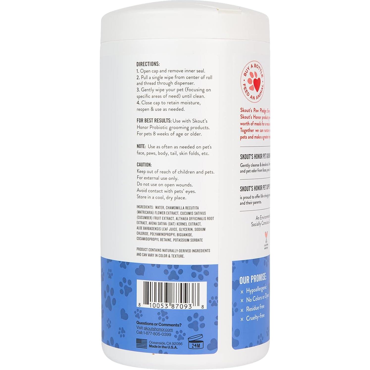 Toallitas de Cuidado para Mascotas Skout's Honor - 80 Unidades