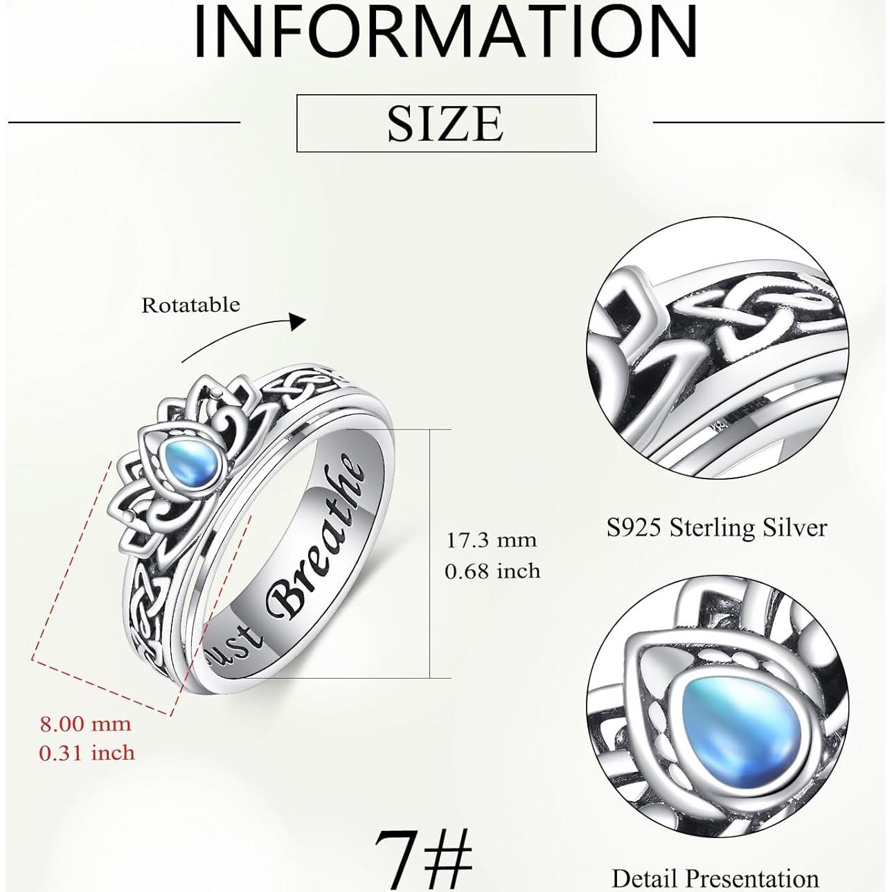 Anillo giratorio de fidget de plata esterlina 925 para ansiedad