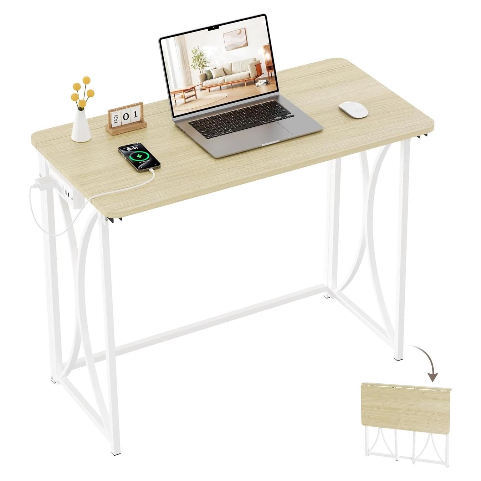 Mesa Plegable Beige COEZTT 31.5" con Toma de Corriente