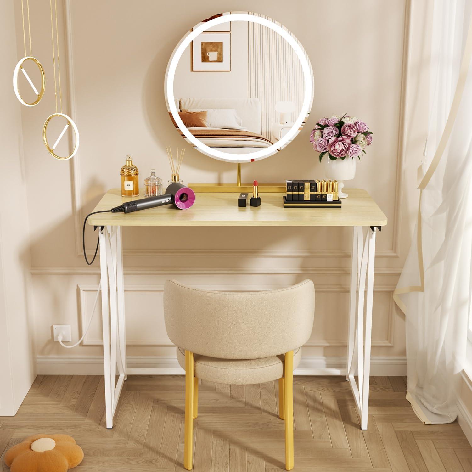 Mesa Plegable Beige COEZTT 31.5" con Toma de Corriente