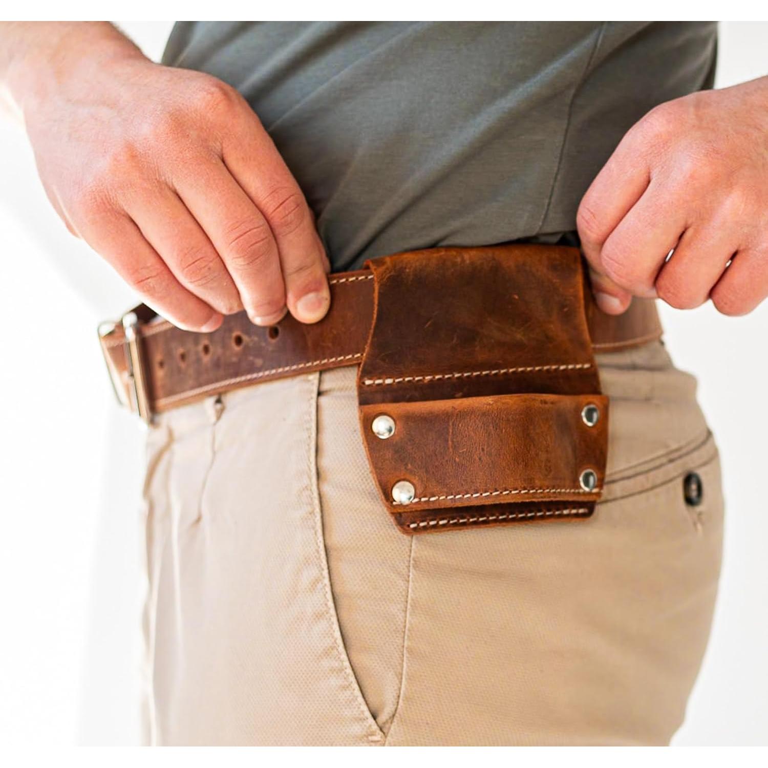 Cinturón de herramientas de cuero STAMESKY marrón con grabado