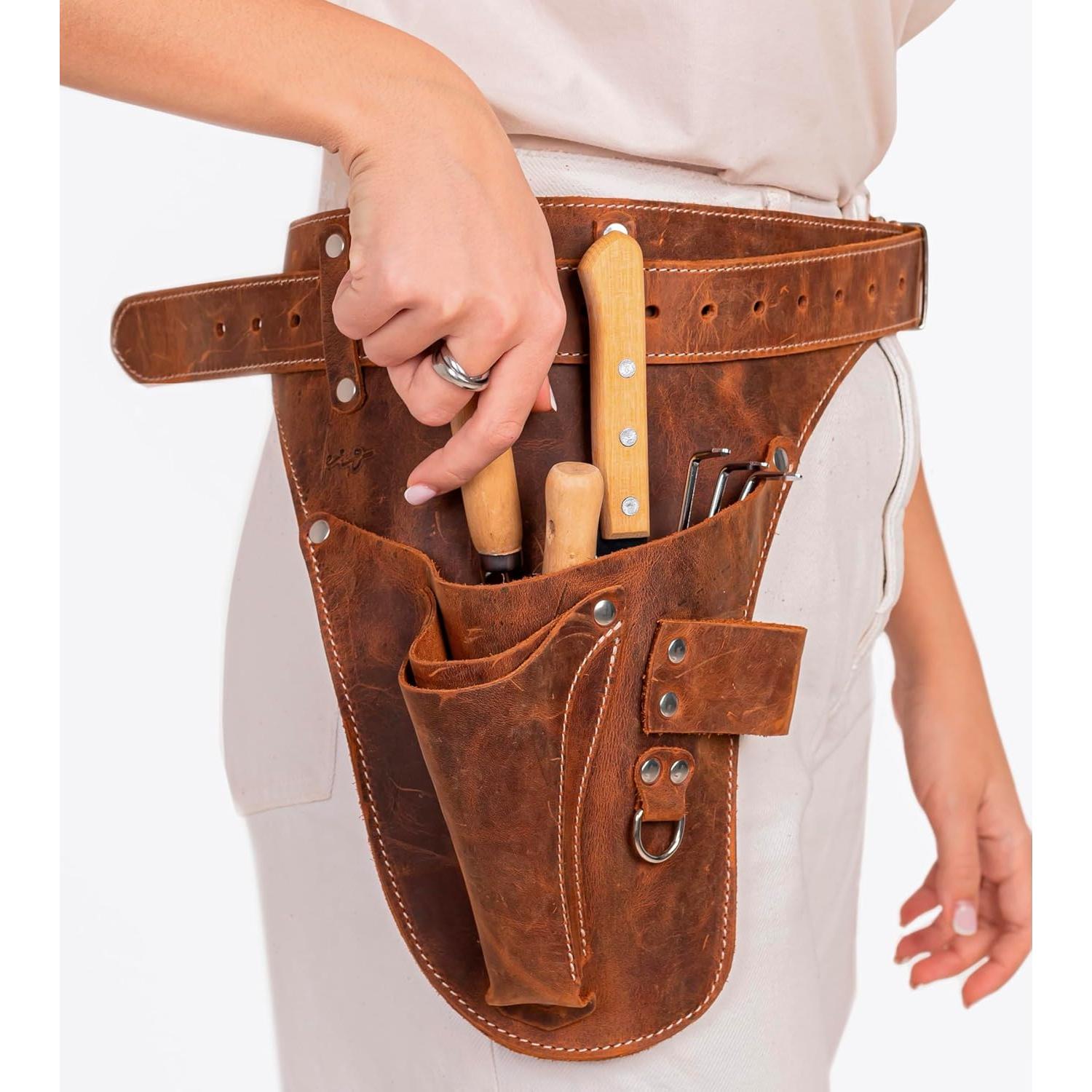 Cinturón de herramientas de cuero STAMESKY marrón con grabado