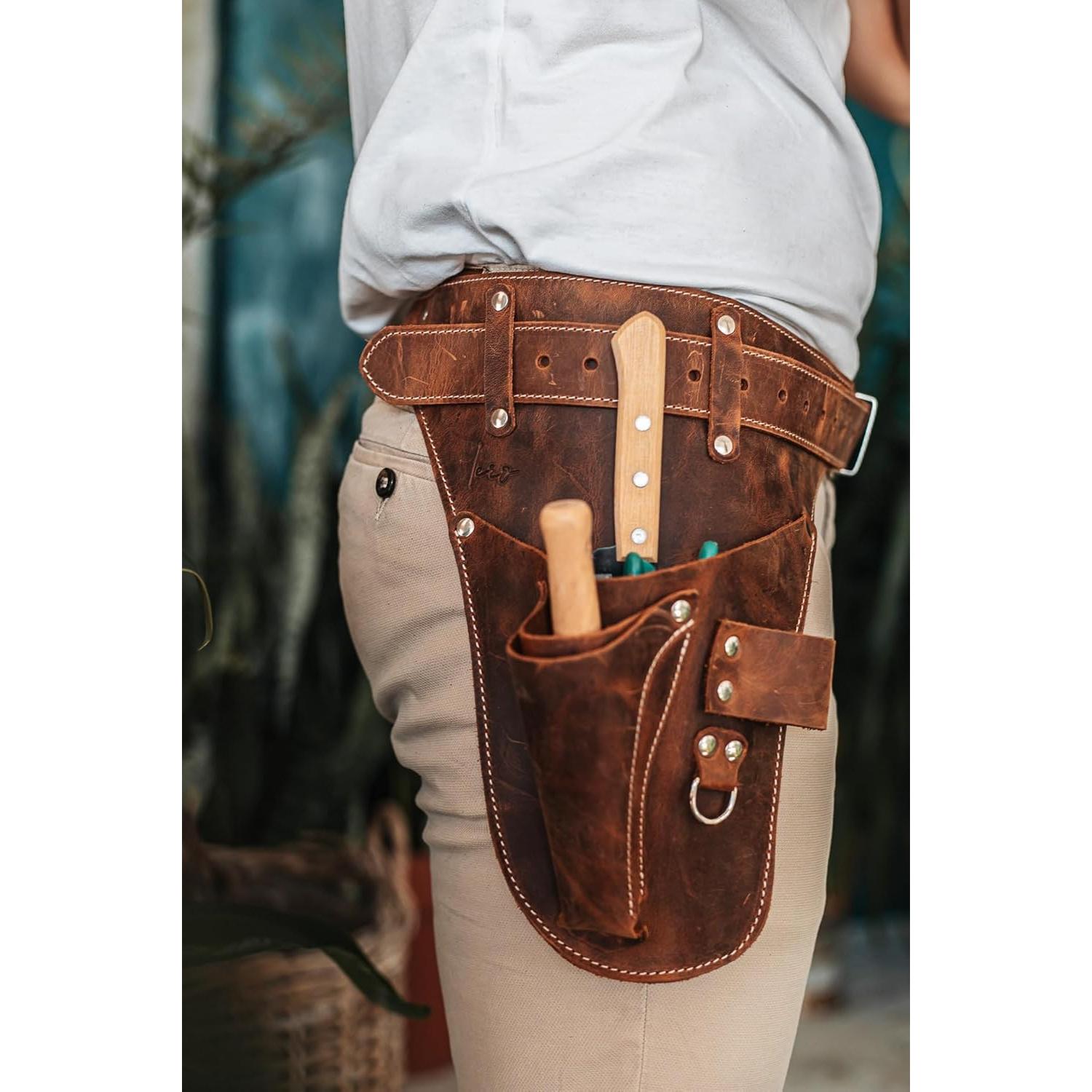 Cinturón de herramientas de cuero STAMESKY marrón con grabado