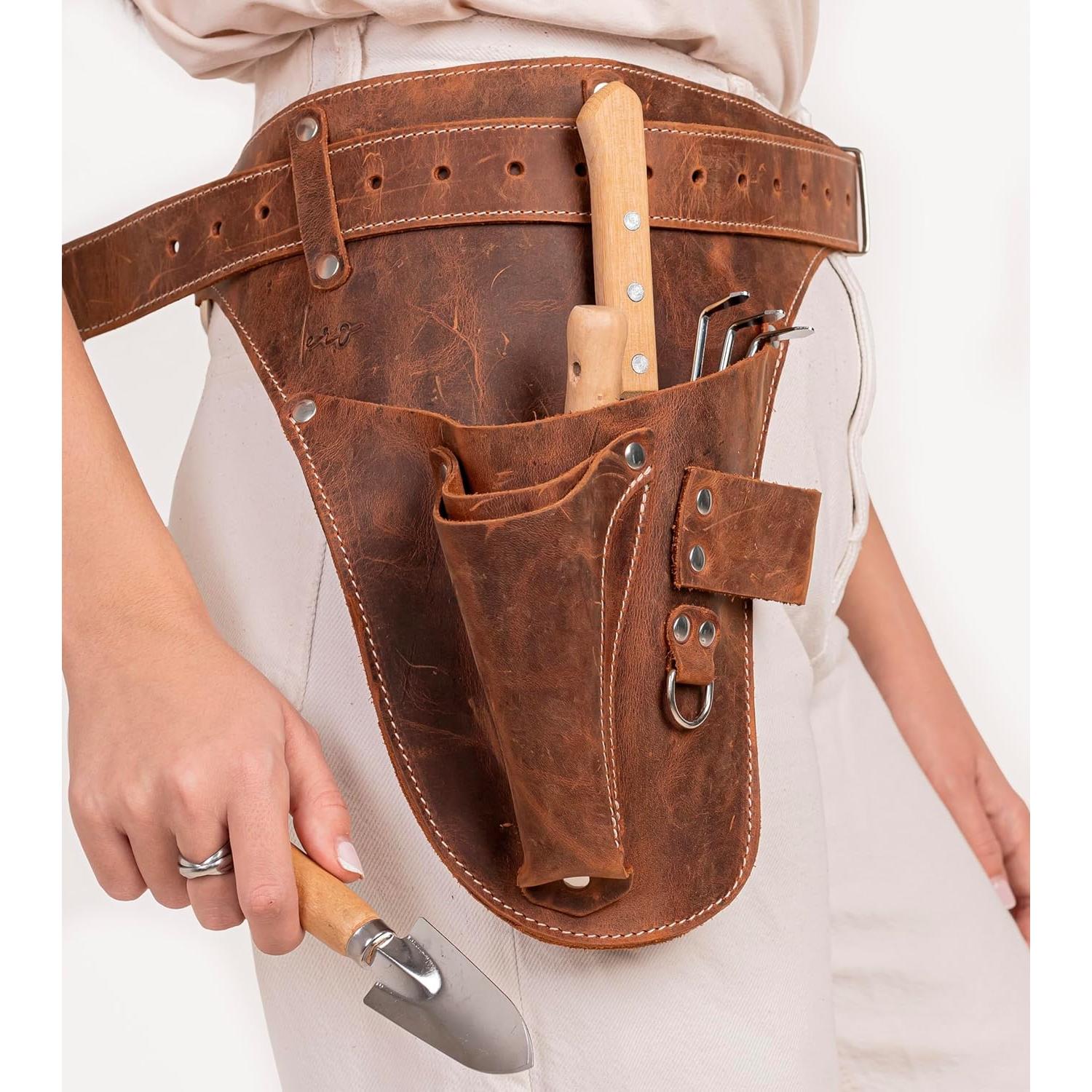 Cinturón de herramientas de cuero STAMESKY marrón con grabado