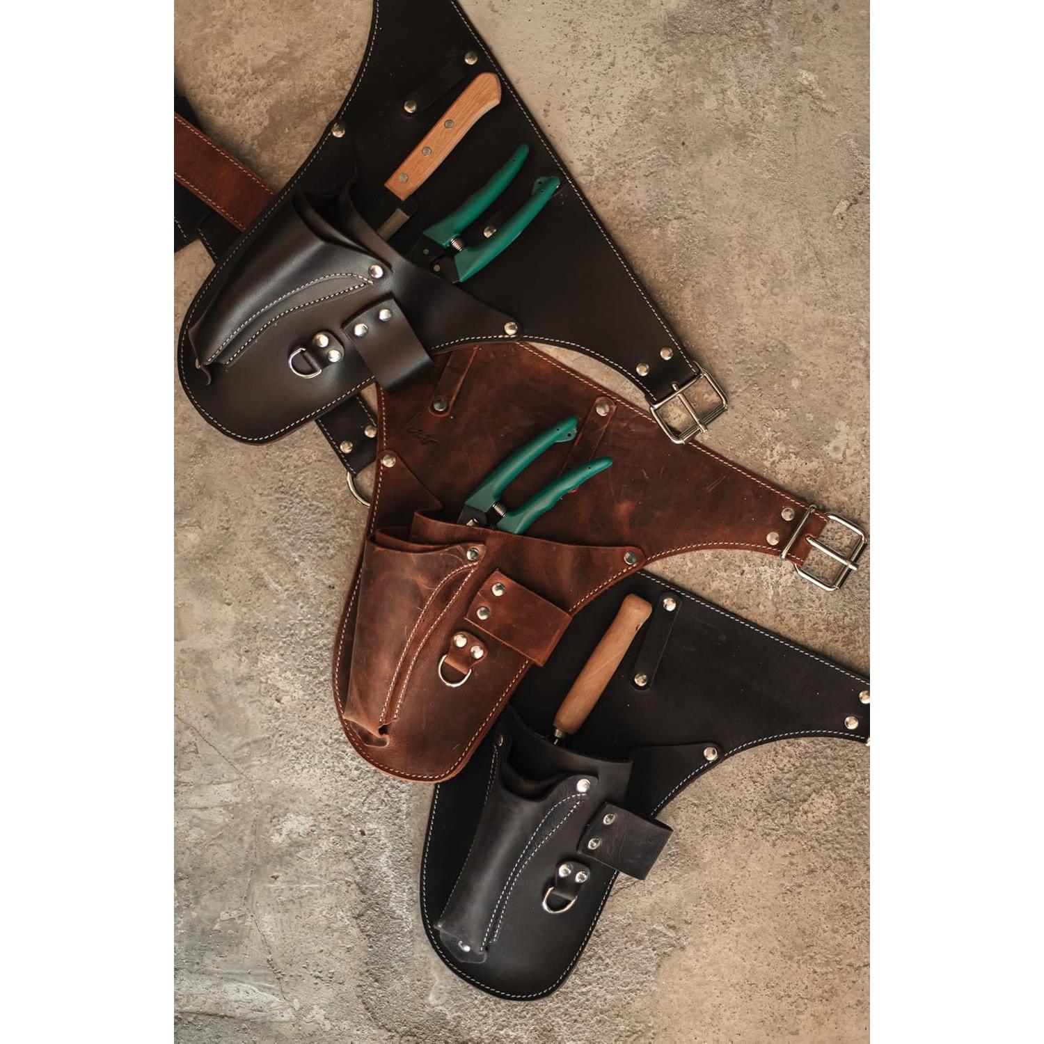 Cinturón de herramientas de cuero STAMESKY marrón con grabado