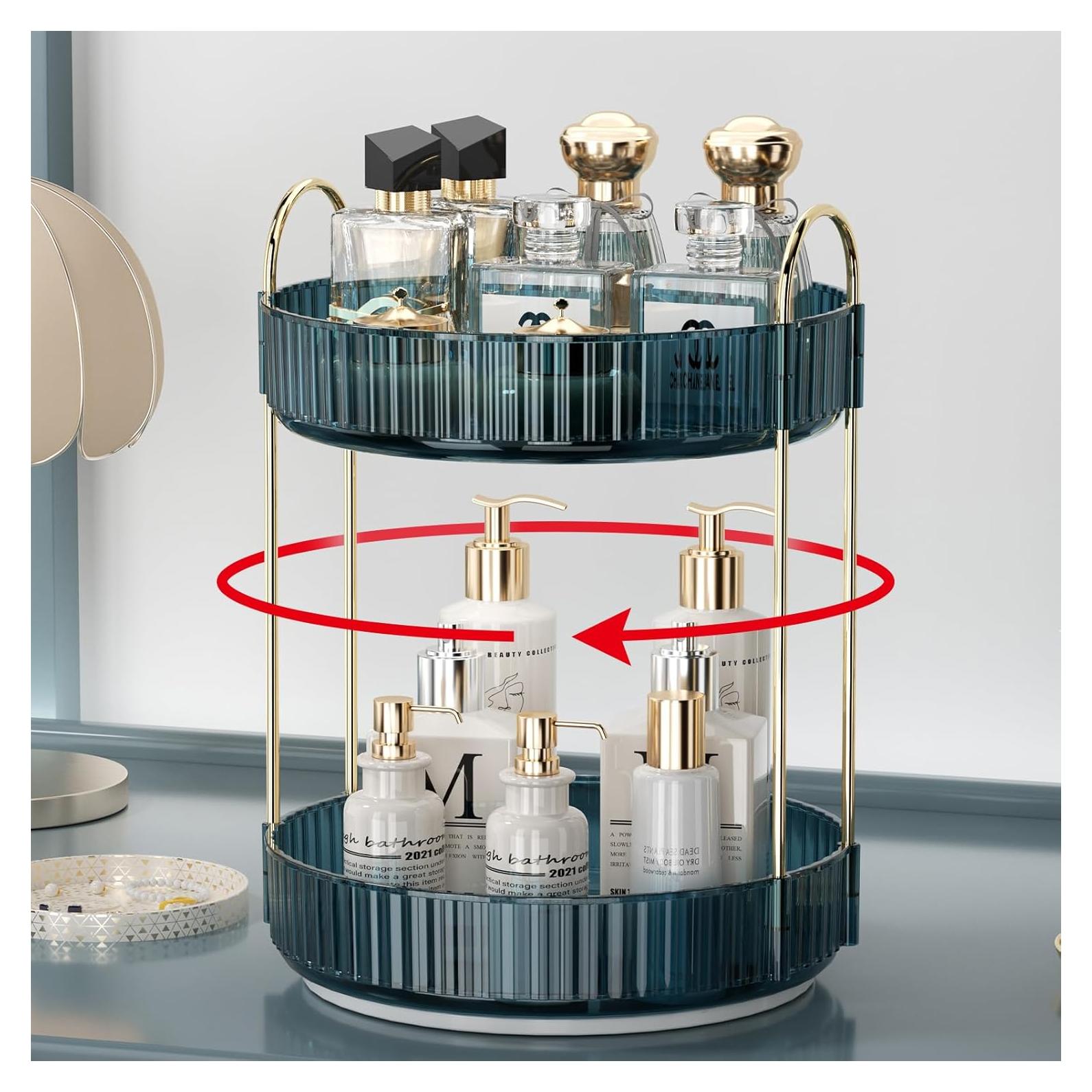 Organizador de Maquillaje Rotatorio Weidace 2 Niveles Azul