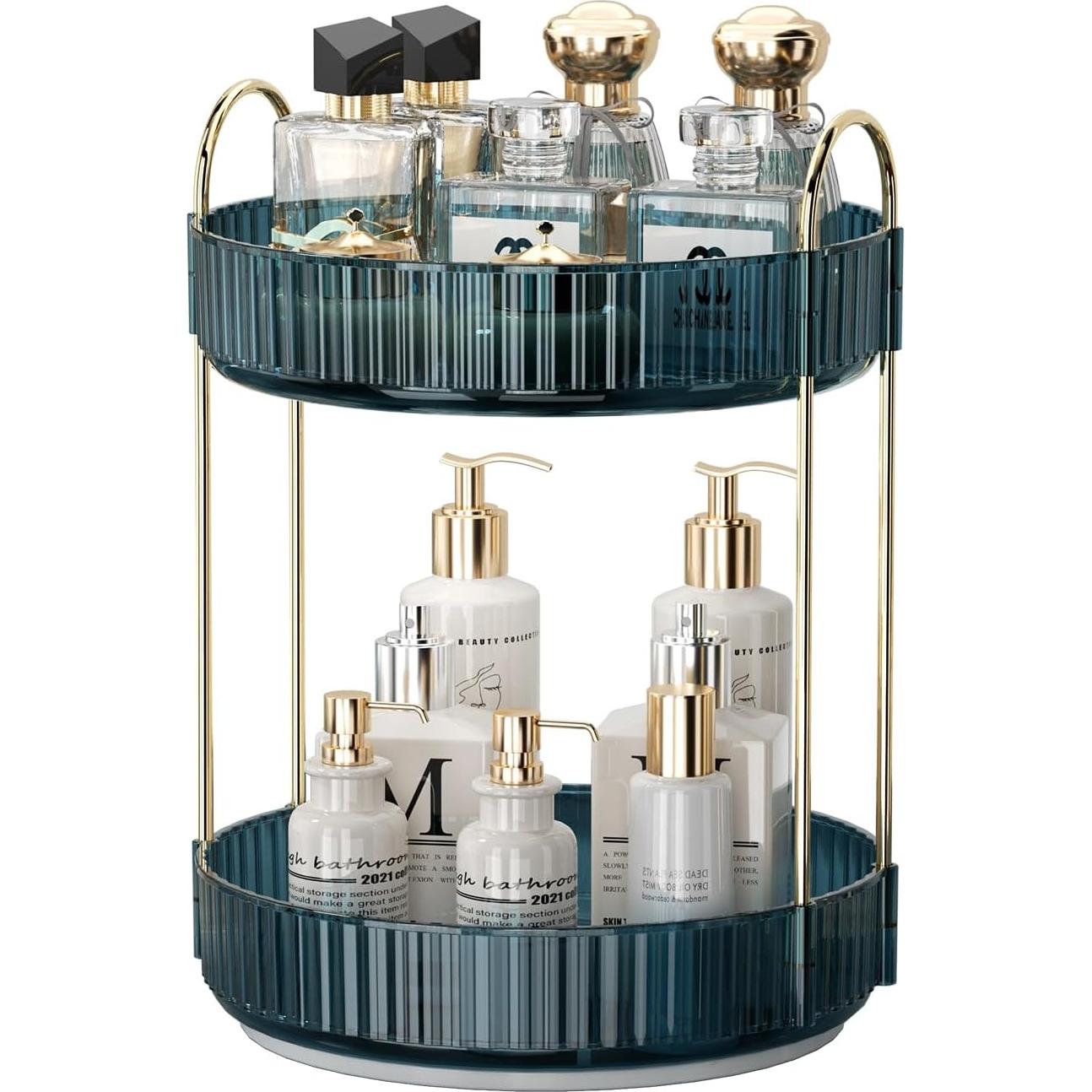 Organizador de Maquillaje Rotatorio Weidace 2 Niveles Azul