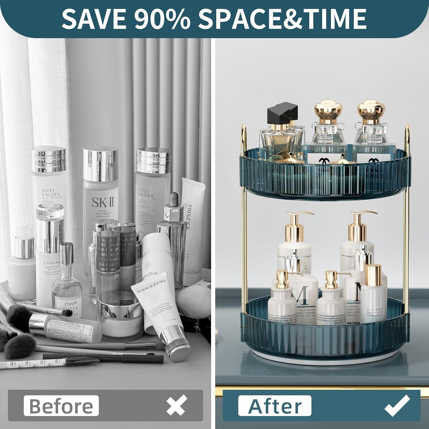 Organizador de Maquillaje Rotatorio Weidace 2 Niveles Azul